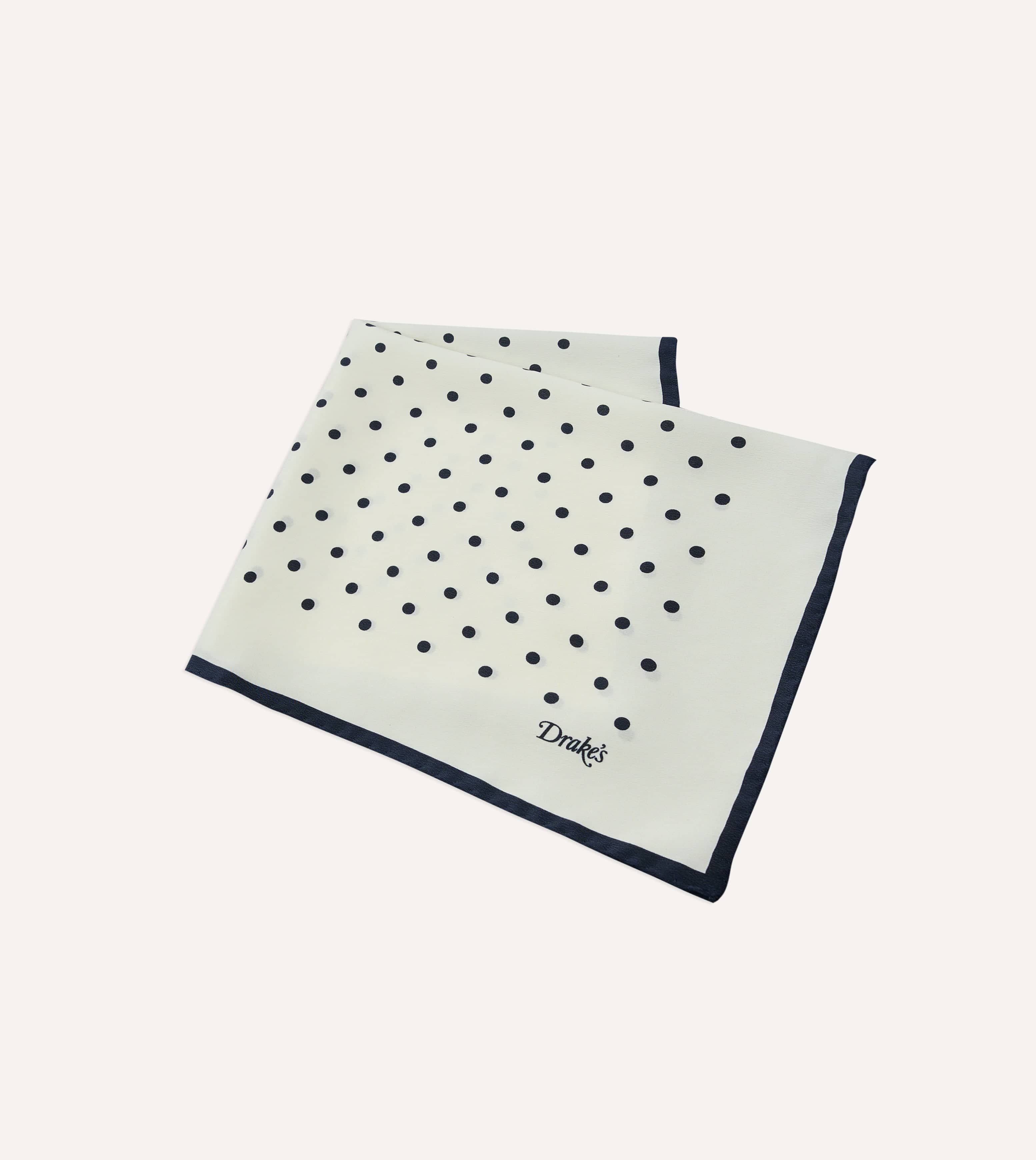 Ecru Polka Dot Print Silk Pocket Square