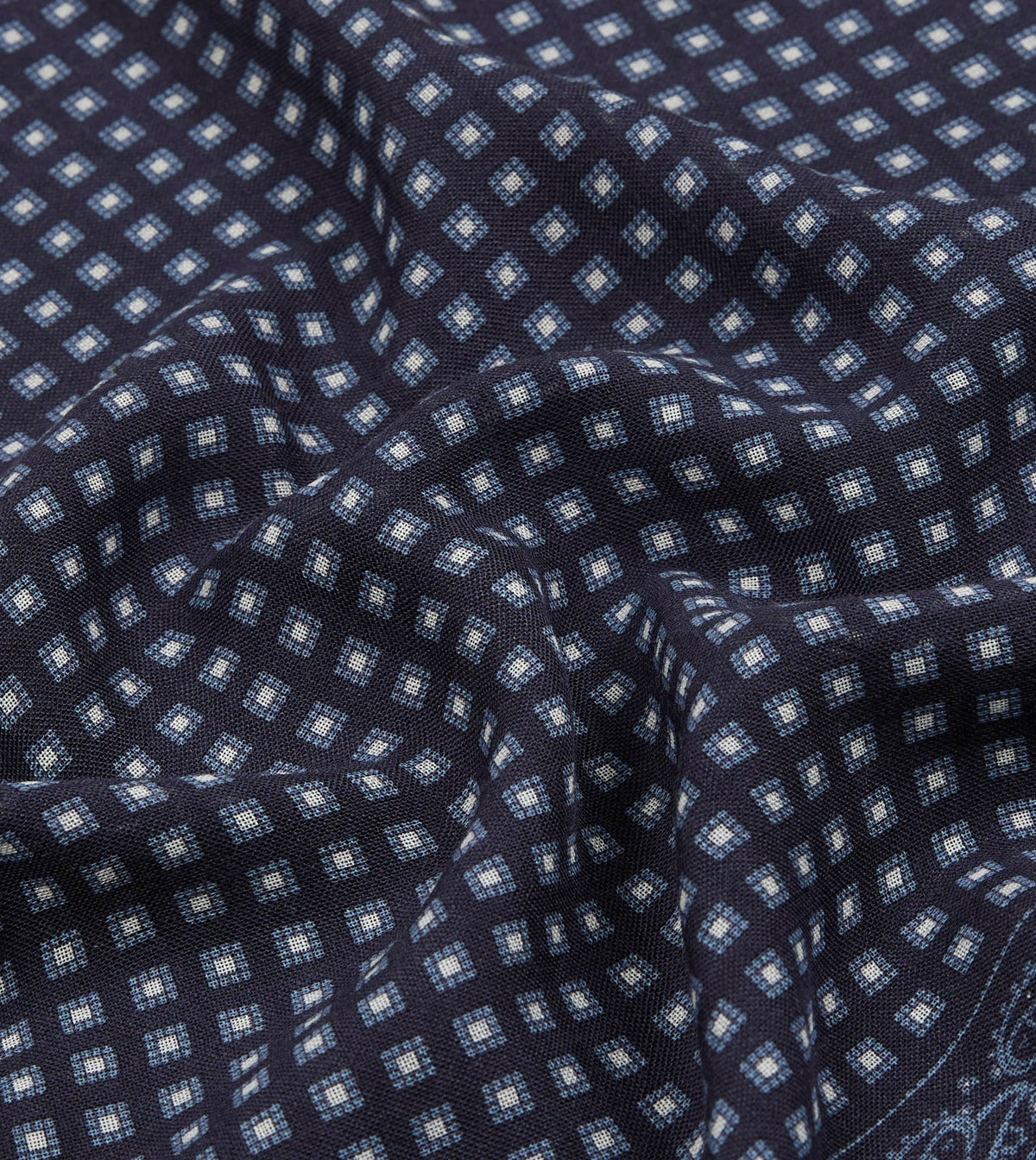 Navy Paisley Border Medallion Print Wool-Silk Pocket Square