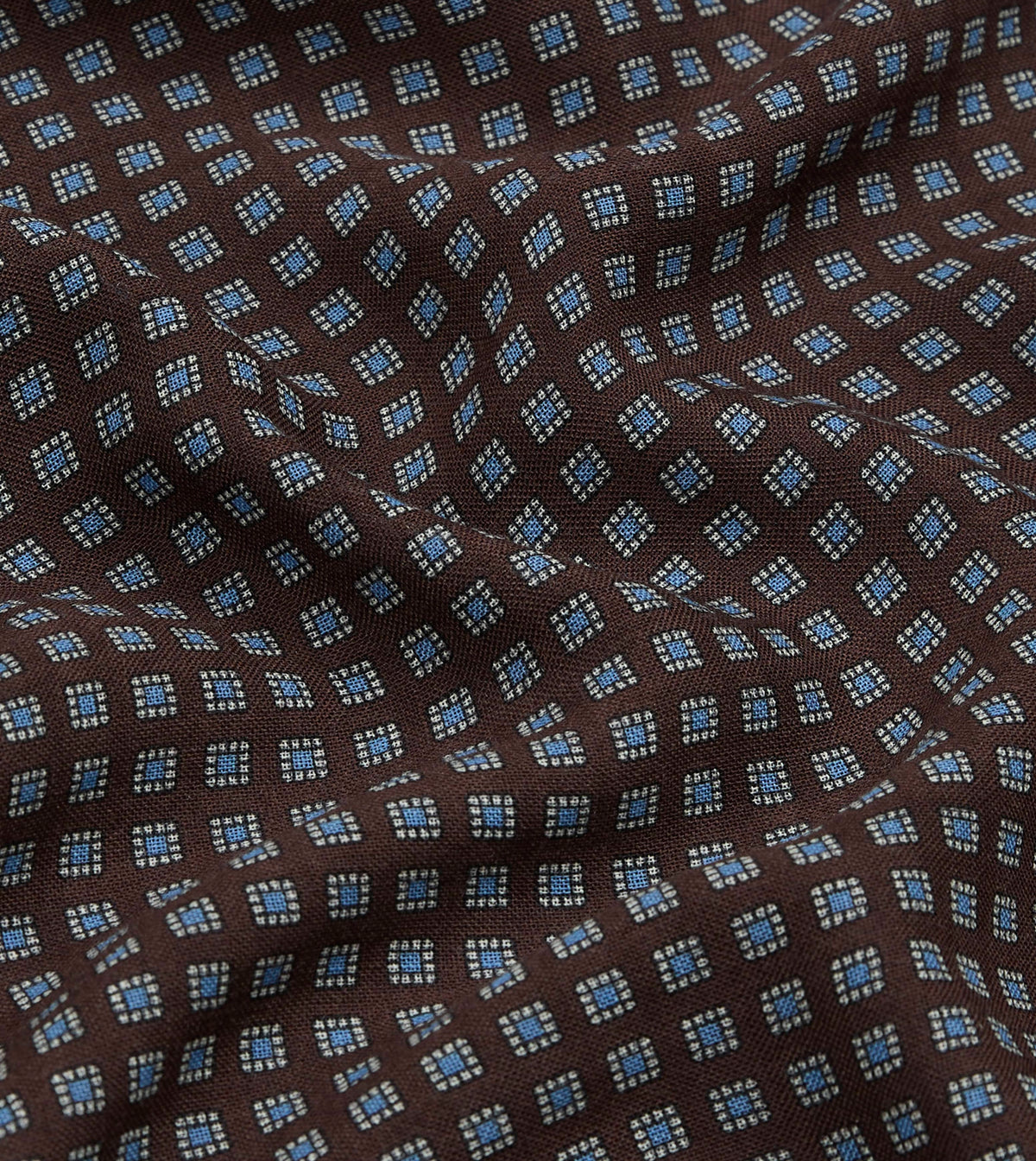 Brown Paisley Border Medallion Print Wool-Silk Pocket Square