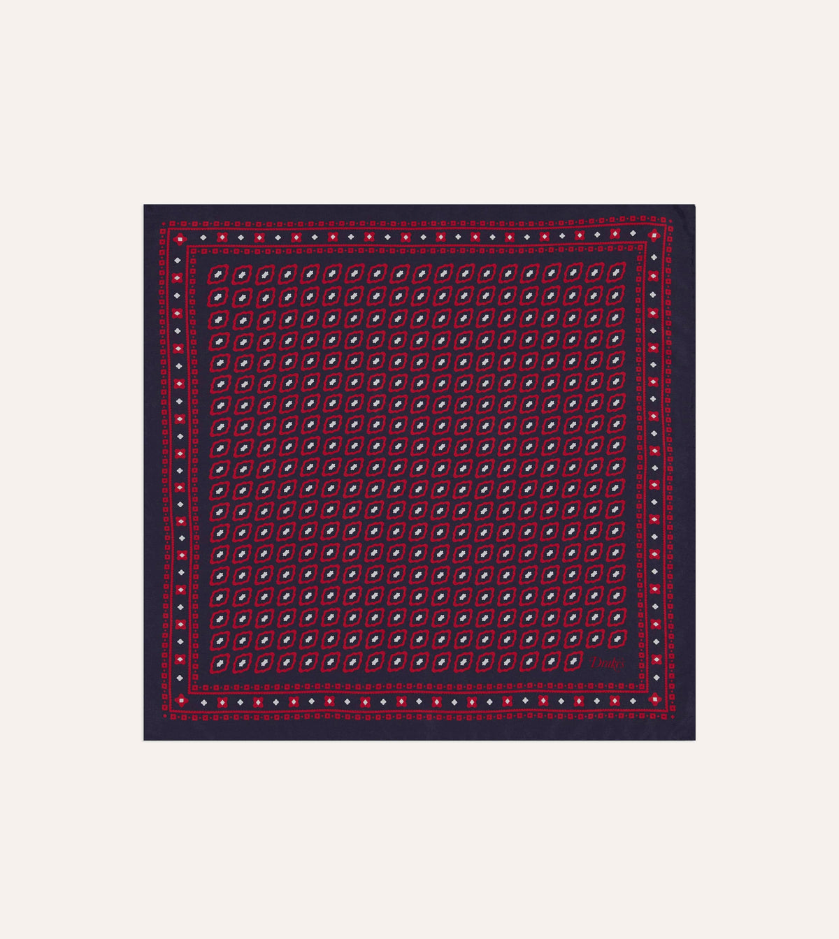 Red Tile Print Silk Pocket Square