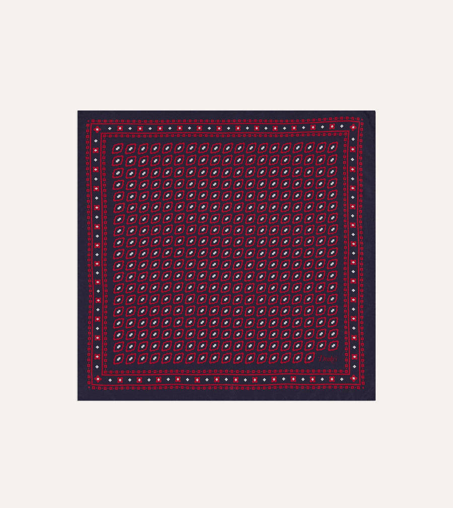 Red Tile Print Silk Pocket Square