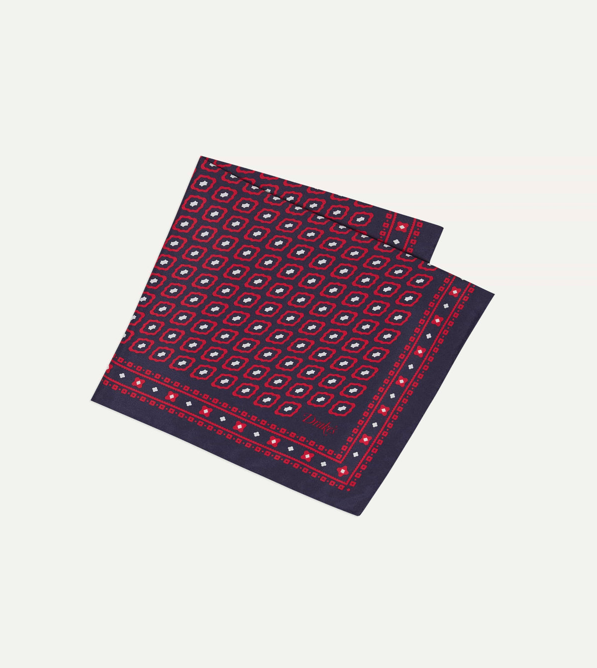 Red Tile Print Silk Pocket Square