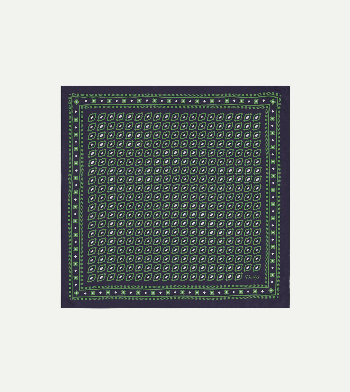 Green Tile Print Silk Pocket Square