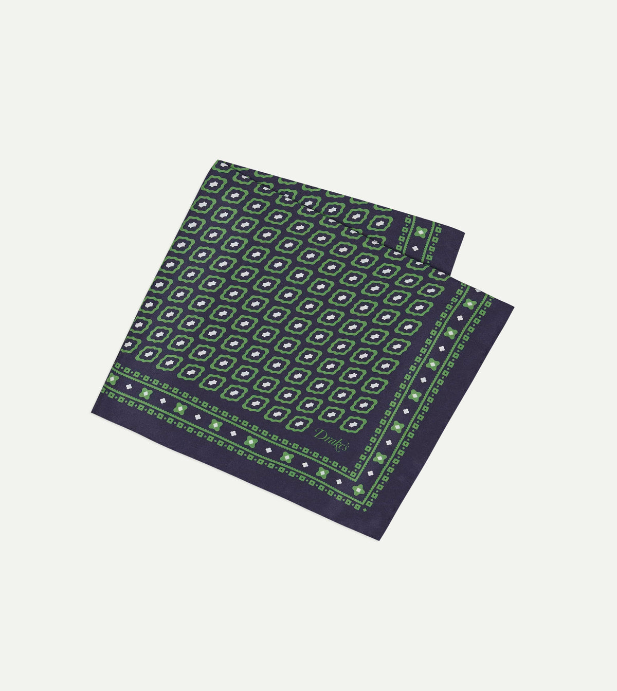 Green Tile Print Silk Pocket Square