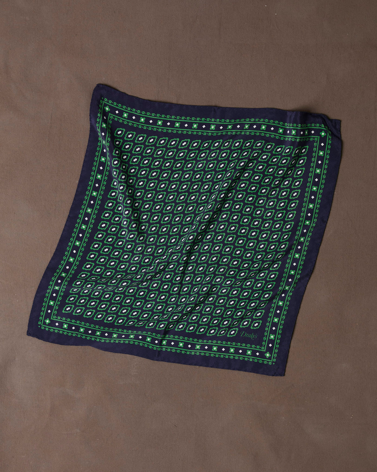 Green Tile Print Silk Pocket Square