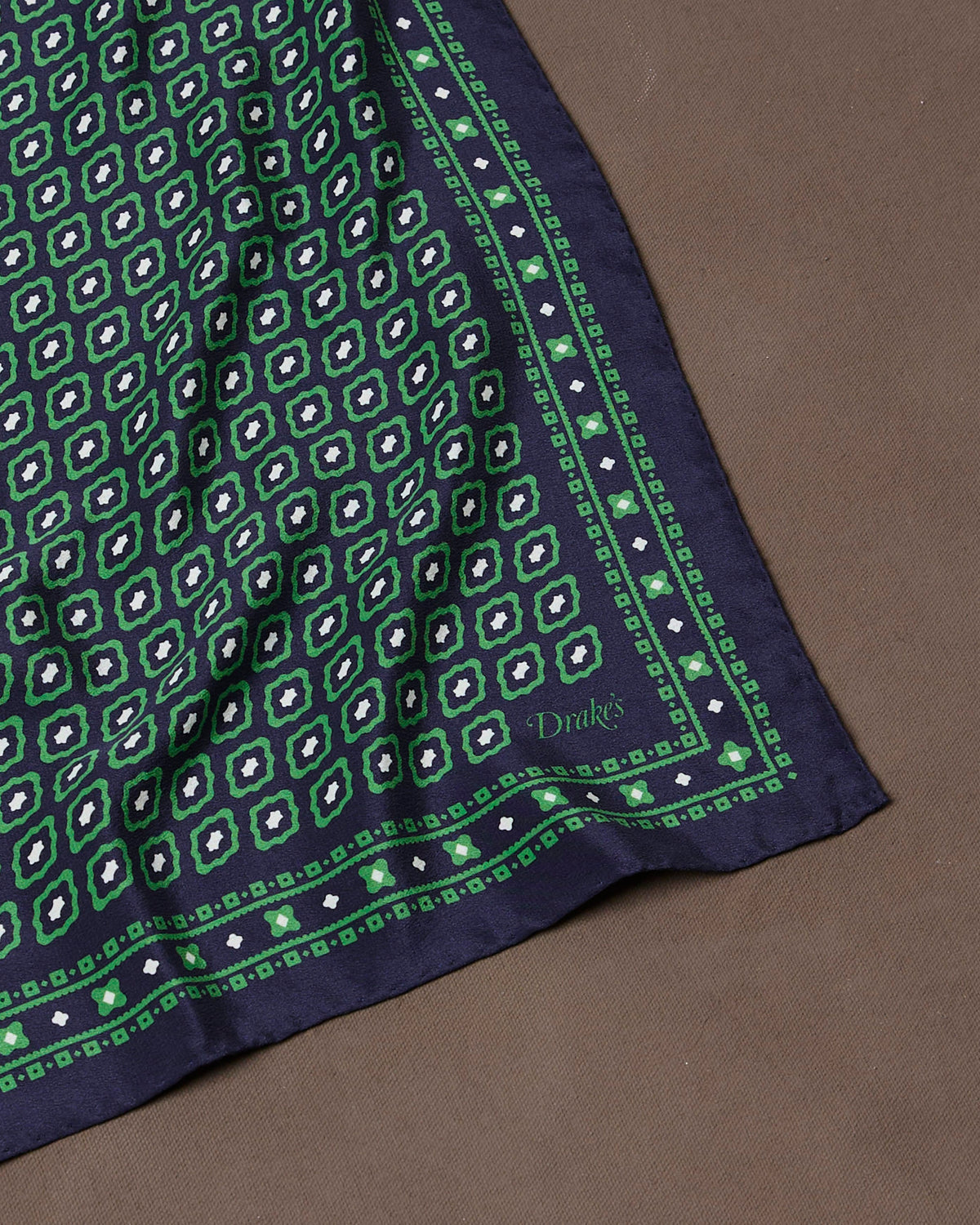 Green Tile Print Silk Pocket Square