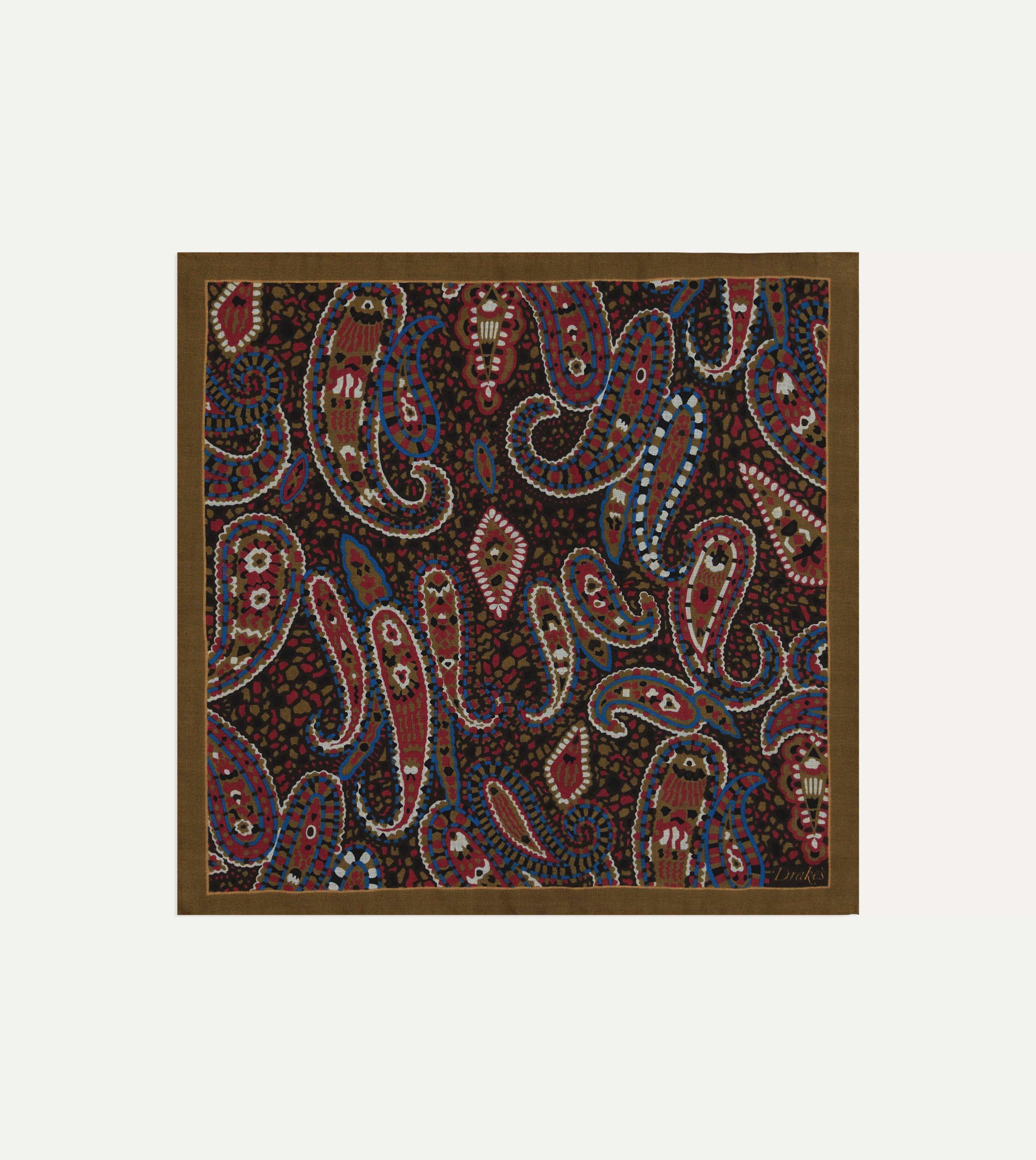 Brown Mosaic Paisley Print Wool-Silk Pocket Square