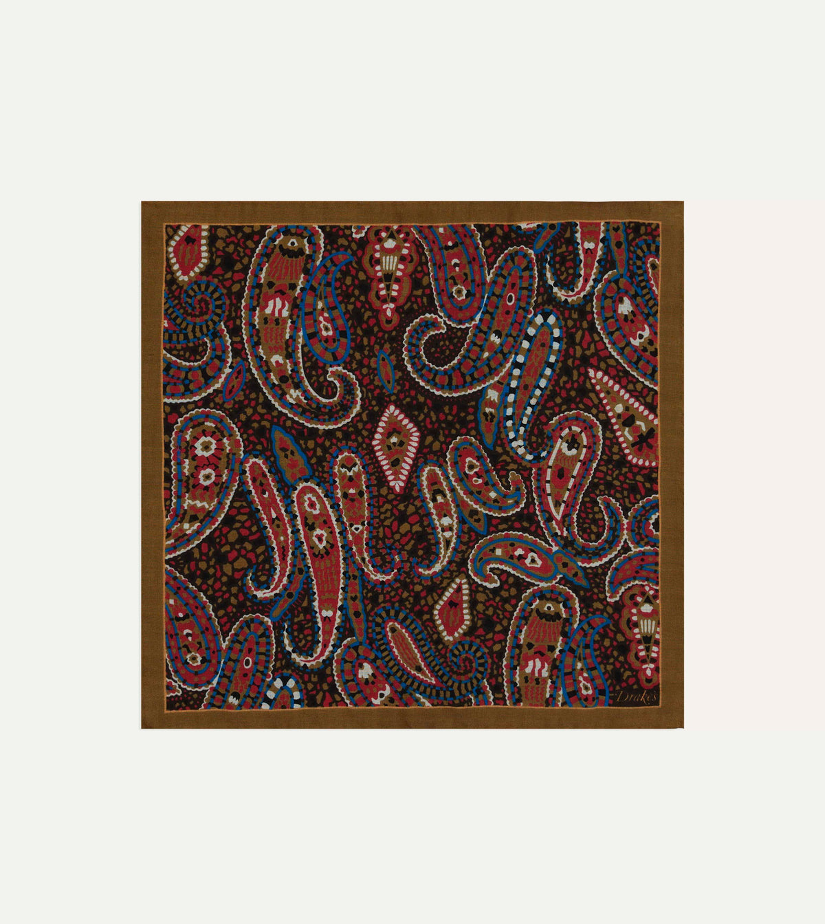 Brown Mosaic Paisley Print Wool-Silk Pocket Square