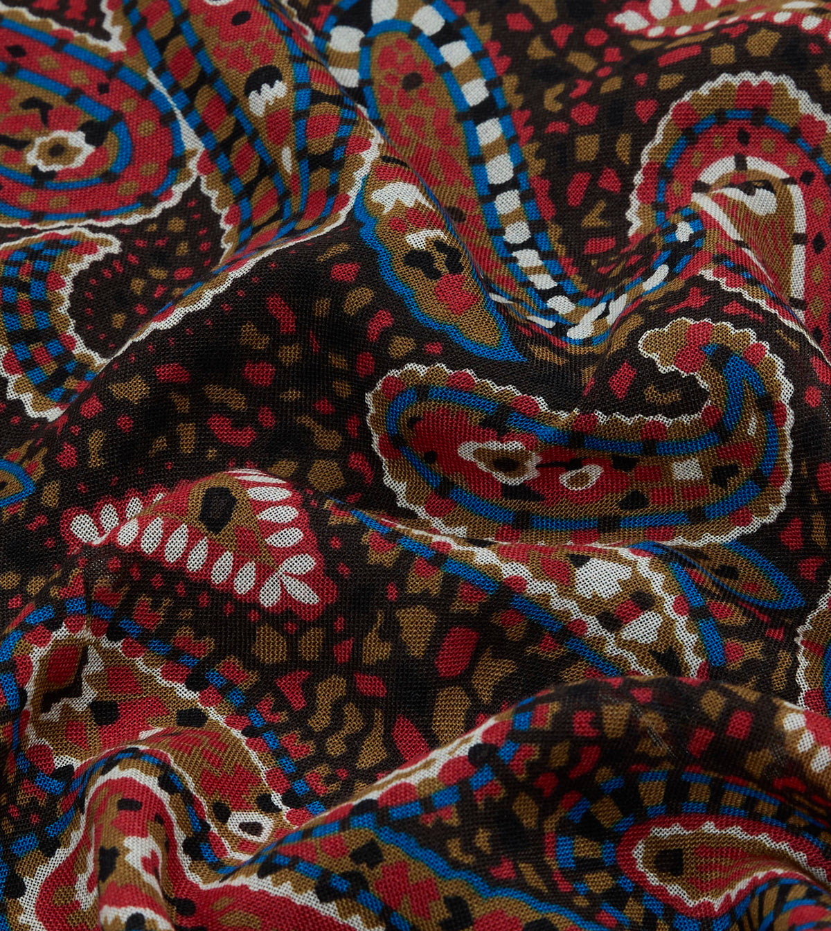 Brown Mosaic Paisley Print Wool-Silk Pocket Square