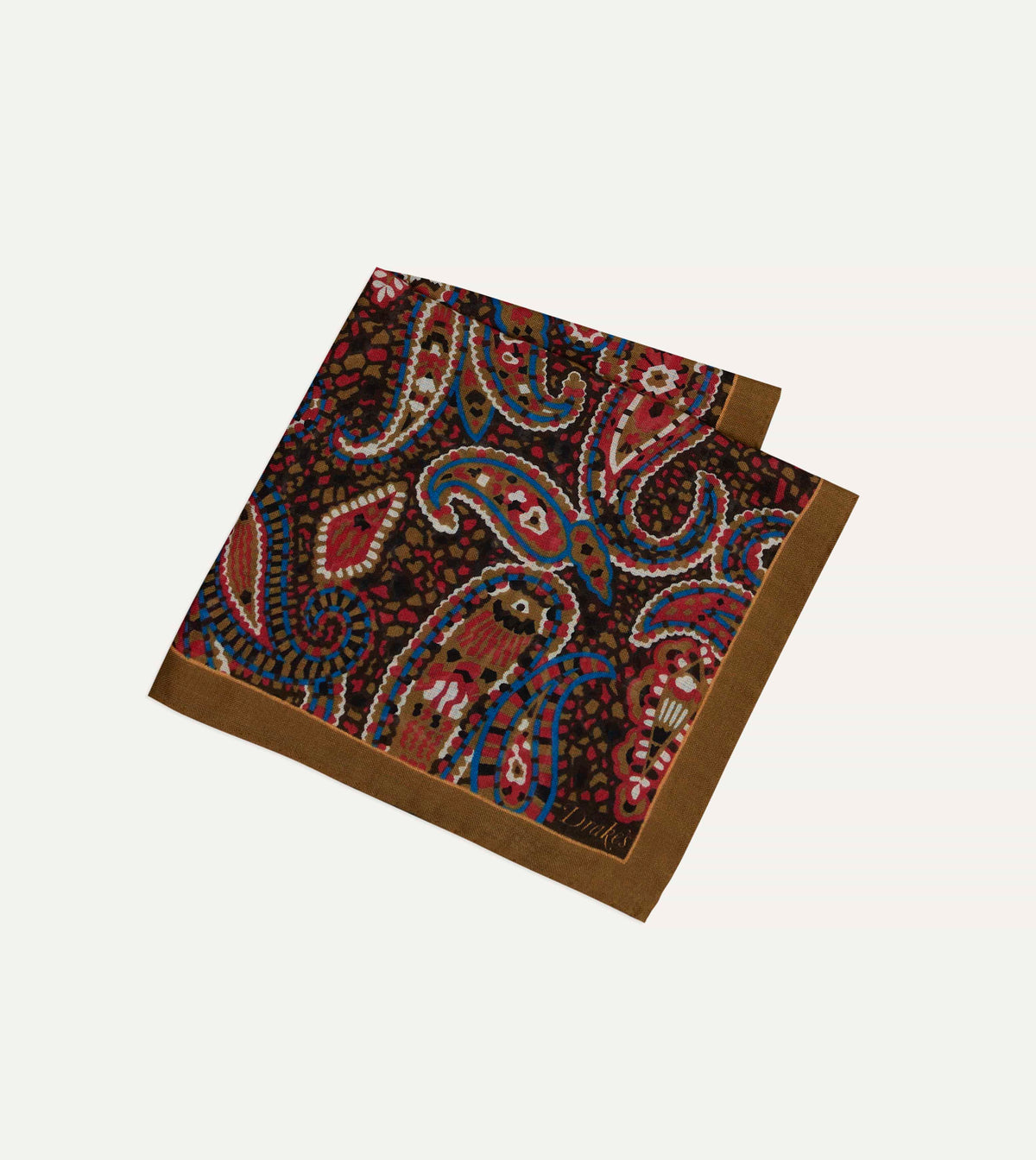 Brown Mosaic Paisley Print Wool-Silk Pocket Square