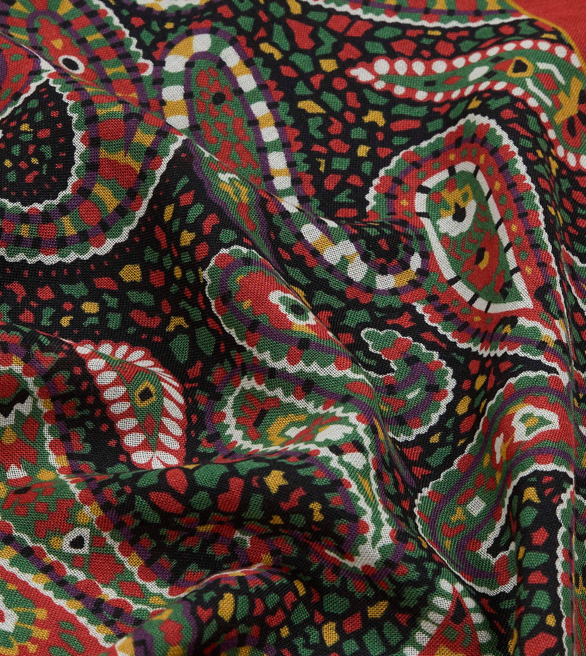 Red Mosaic Paisley Print Wool-Silk Pocket Square