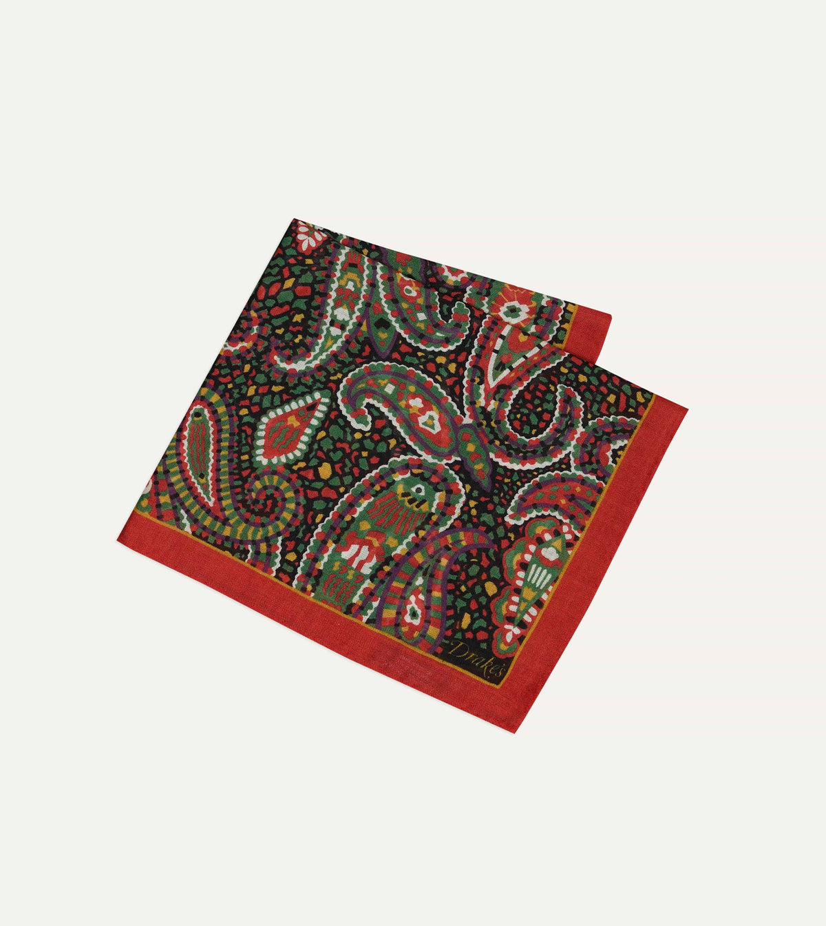 Red Mosaic Paisley Print Wool-Silk Pocket Square