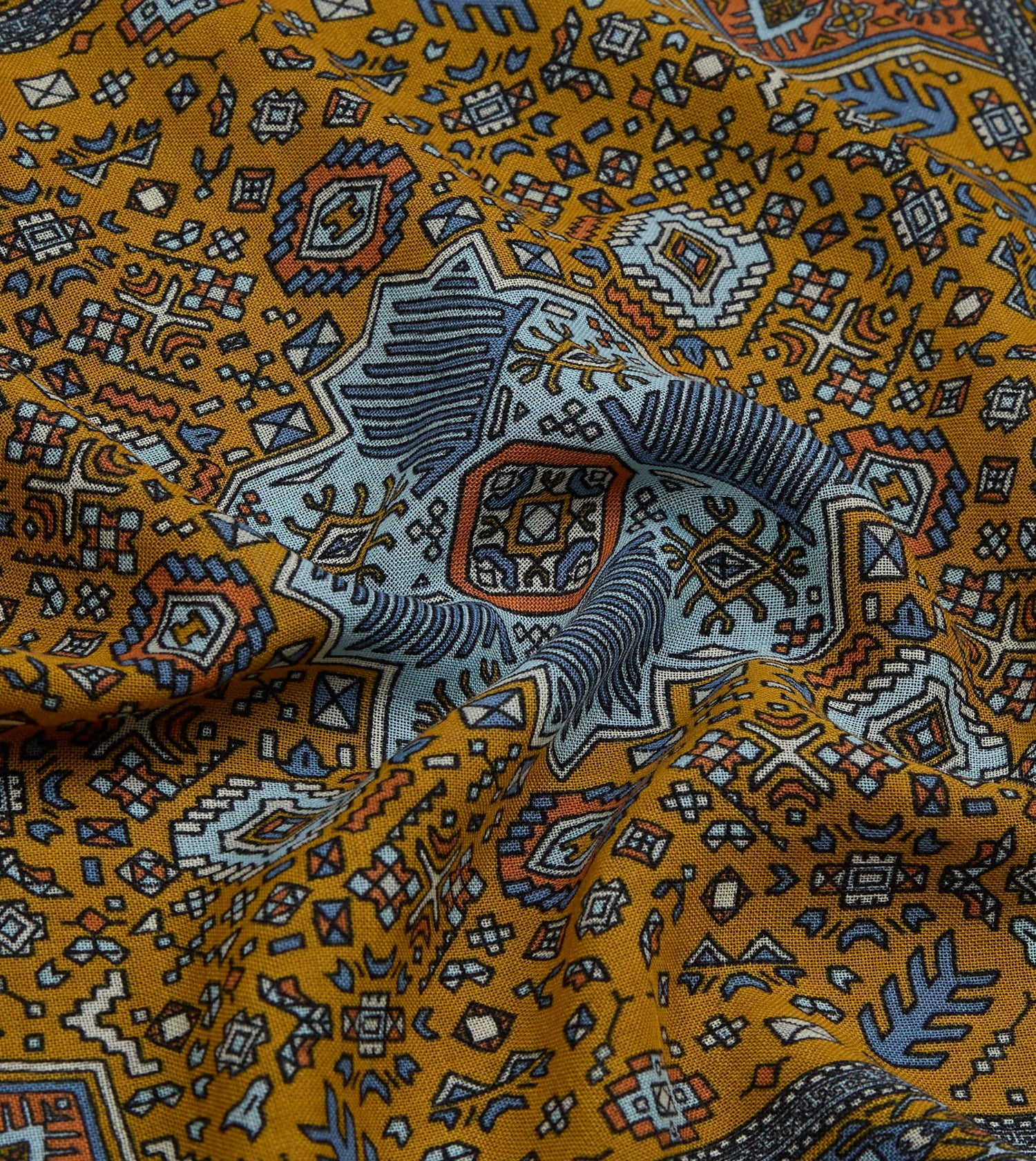 Yellow and Navy Kelim Print Wool-Silk Pocket Square