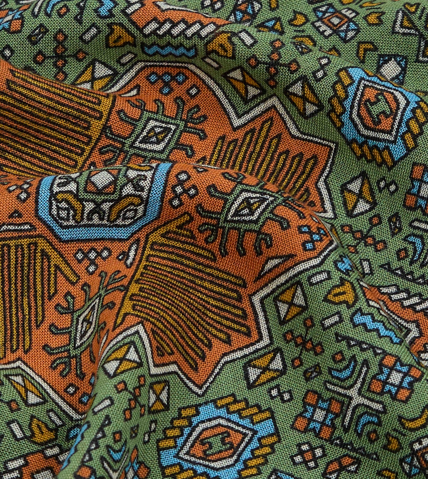 Olive and Burgundy Kelim Print Wool-Silk Pocket Square