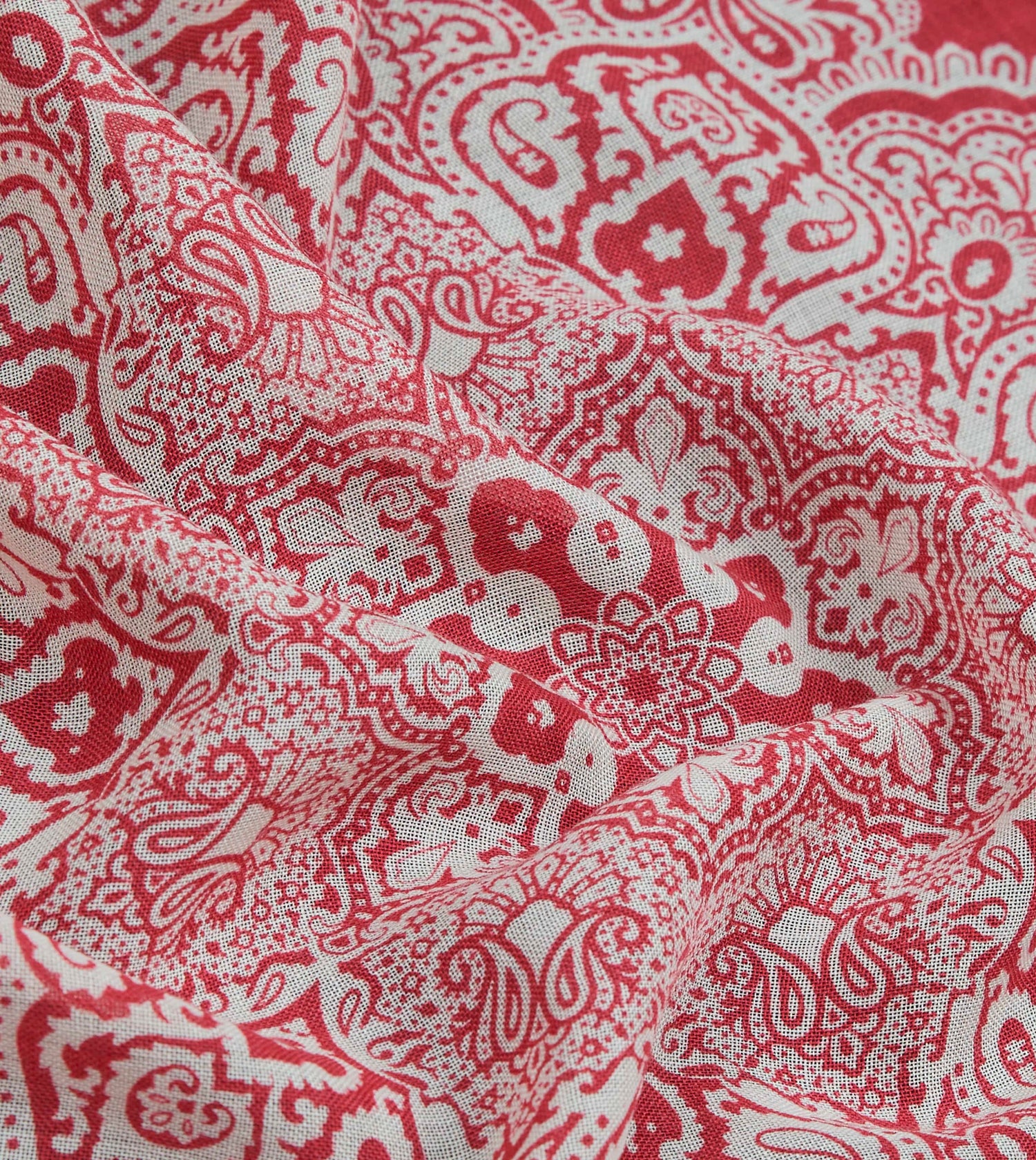 Red Paisley Tile Print Wool-Silk Pocket Square