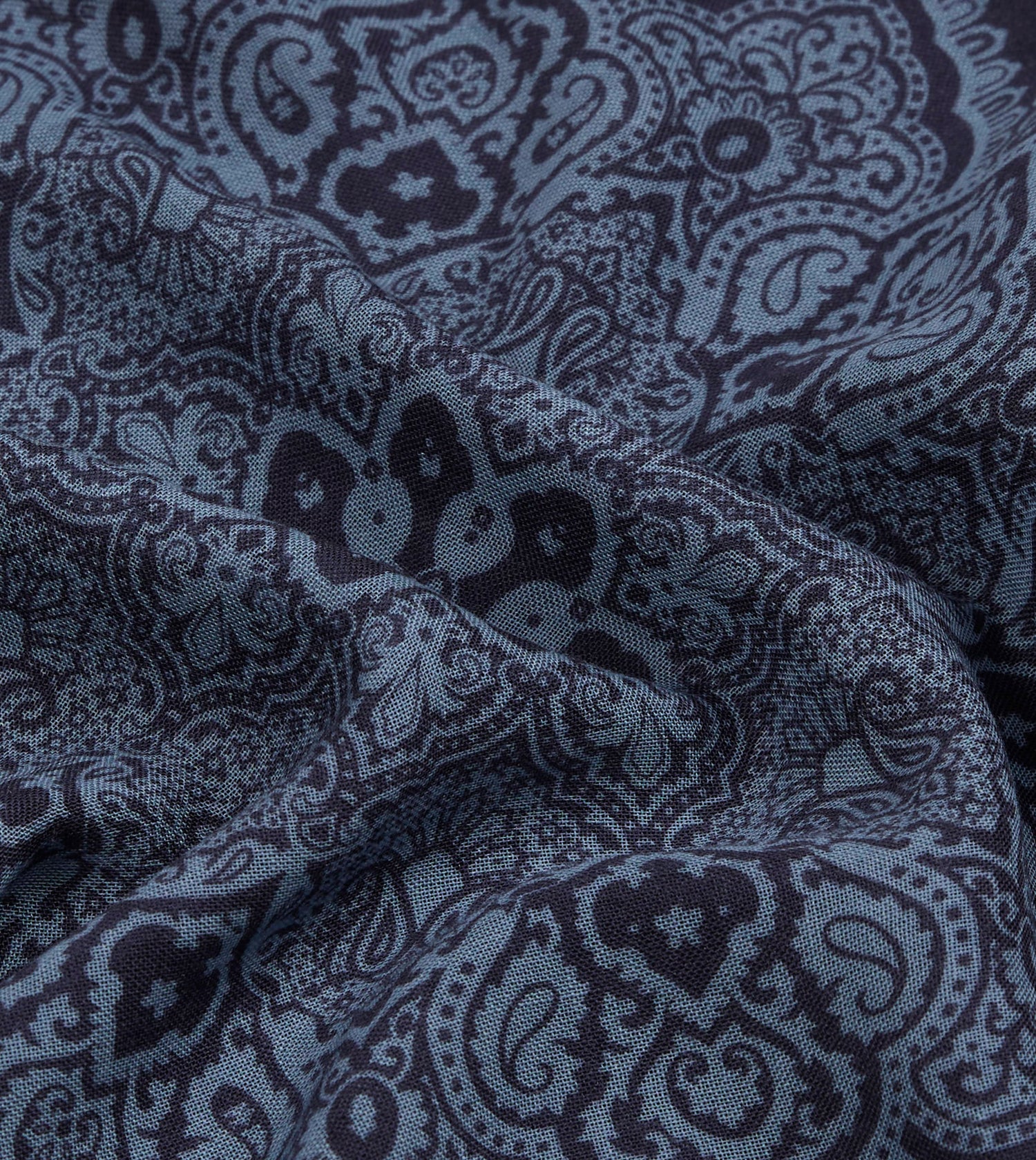 Navy Paisley Tile Print Wool-Silk Pocket Square
