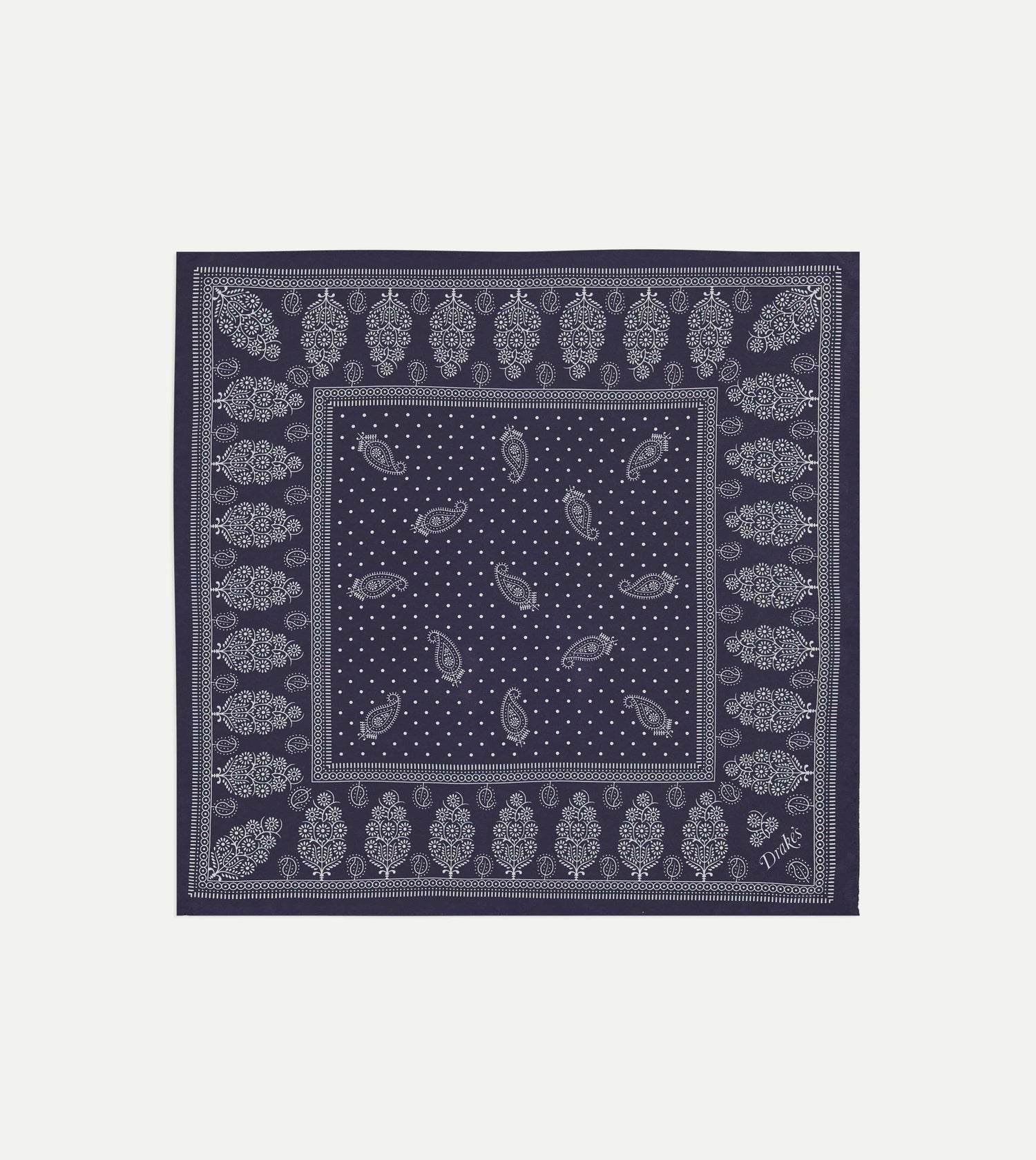 Navy Paisley Spot Print Silk Pocket Square