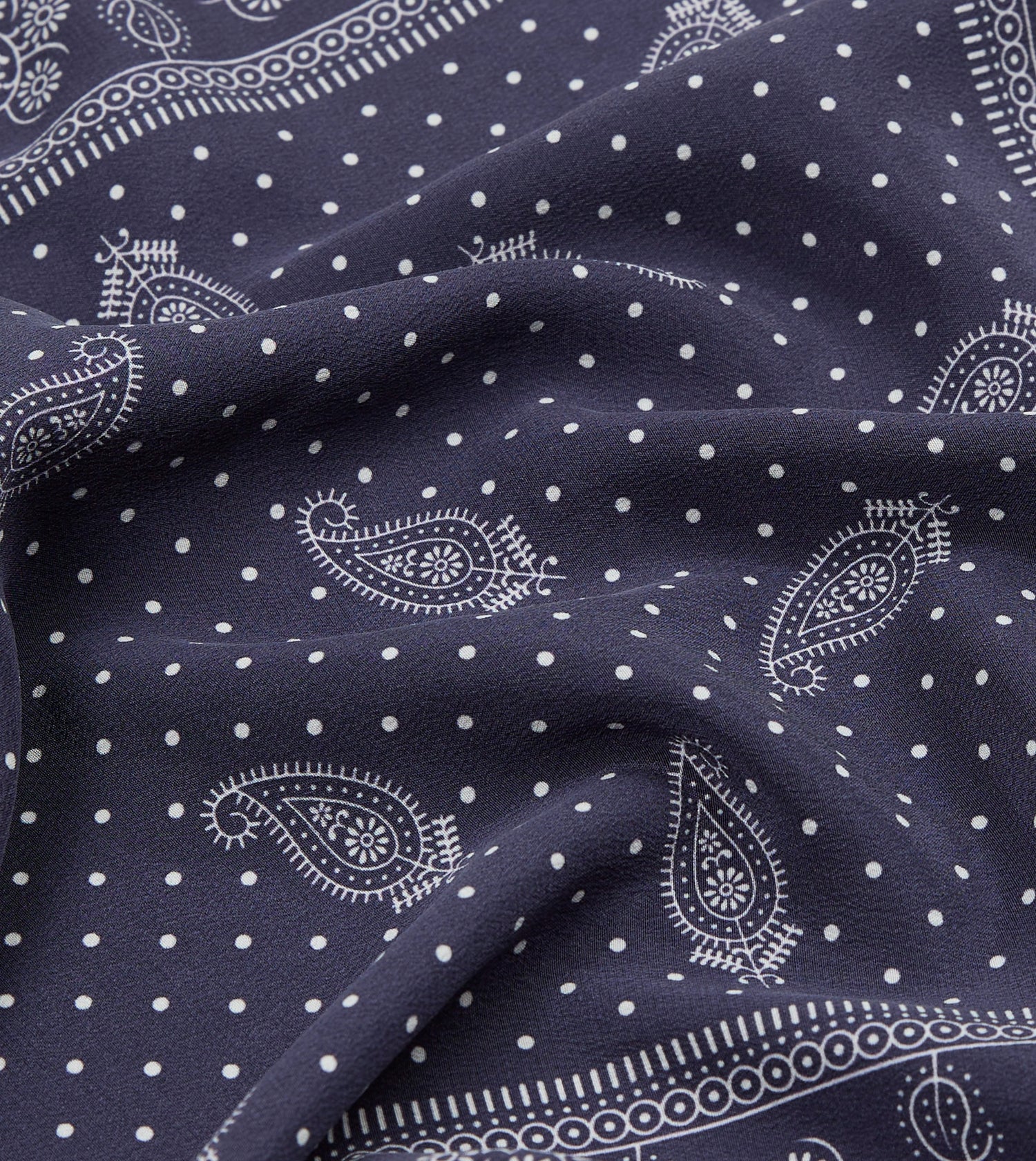 Navy Paisley Spot Print Silk Pocket Square