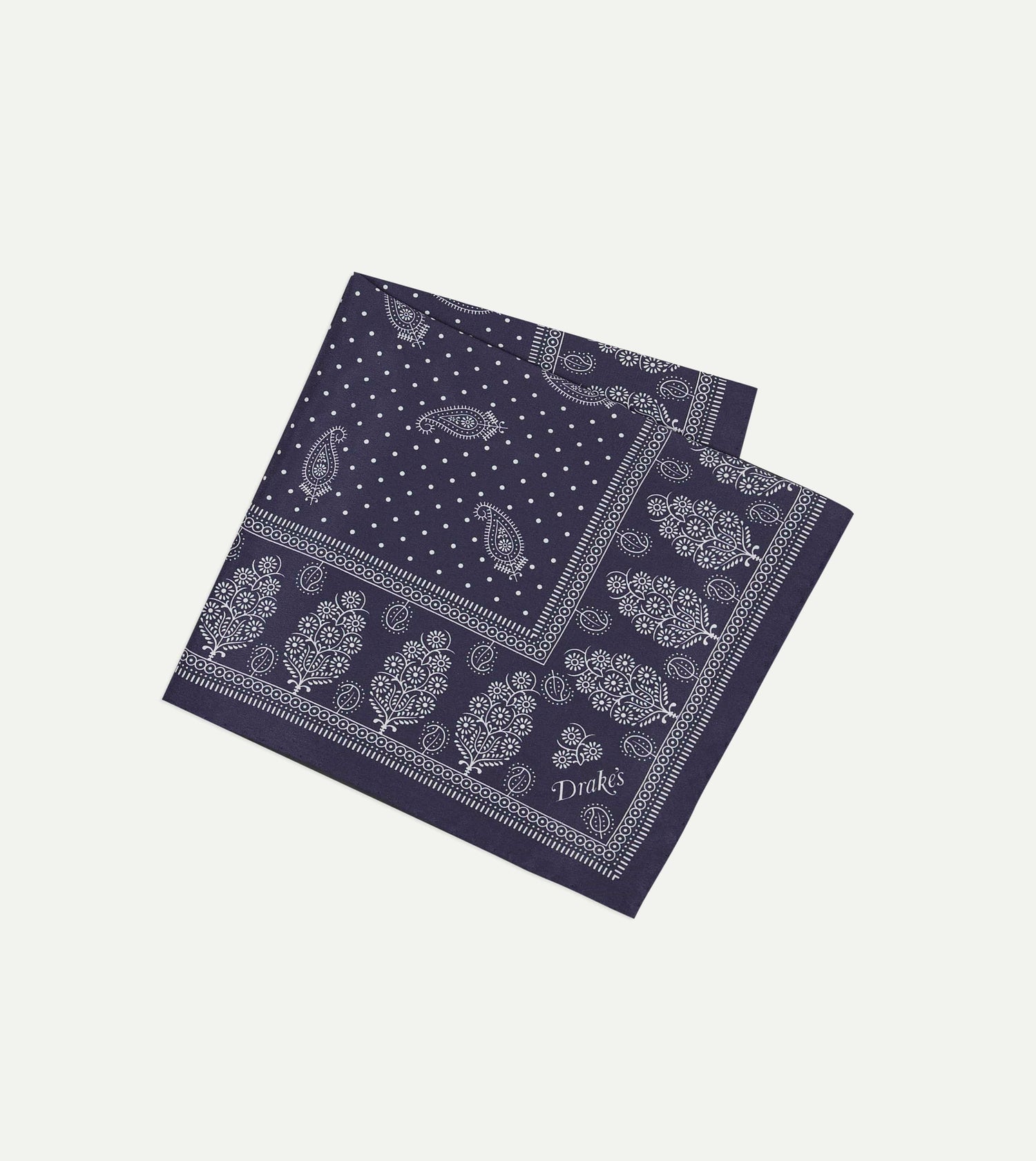 Navy Paisley Spot Print Silk Pocket Square