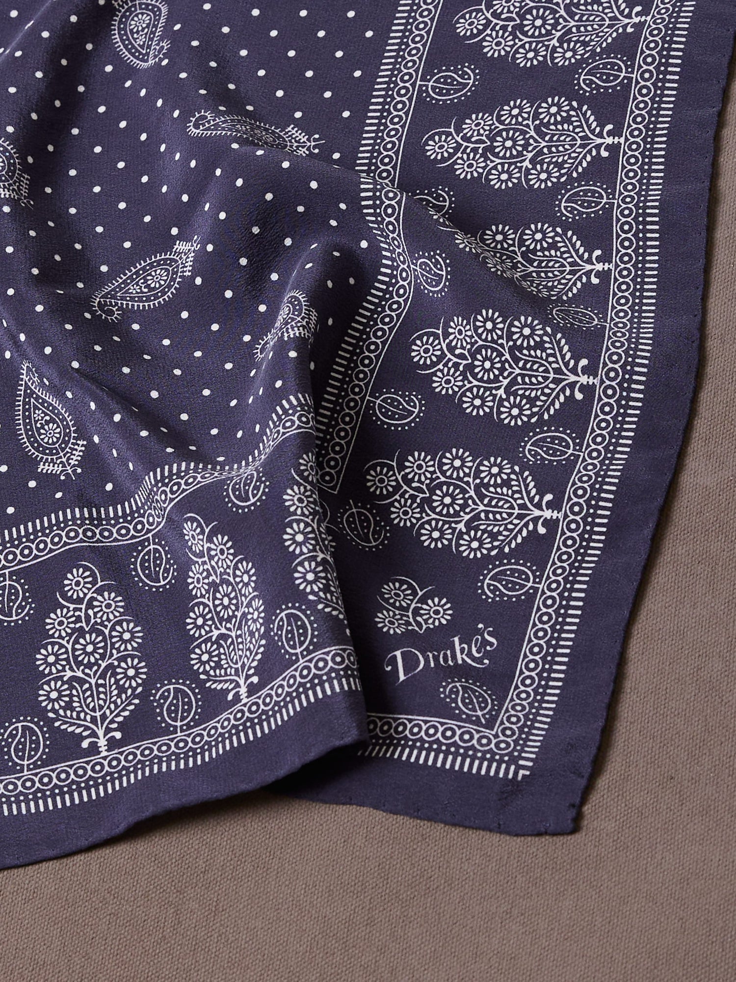 Navy Paisley Spot Print Silk Pocket Square