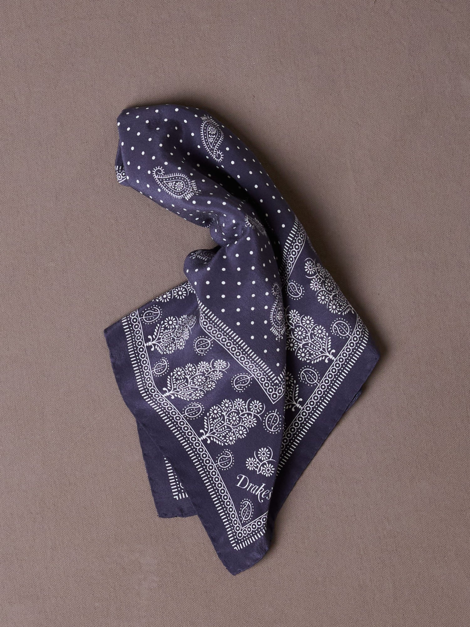 Navy Paisley Spot Print Silk Pocket Square