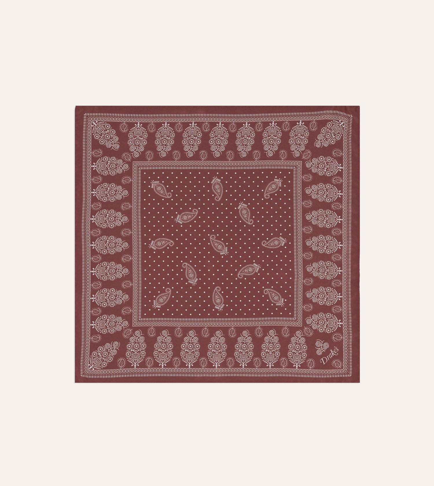 Red Paisley Spot Print Silk Pocket Square