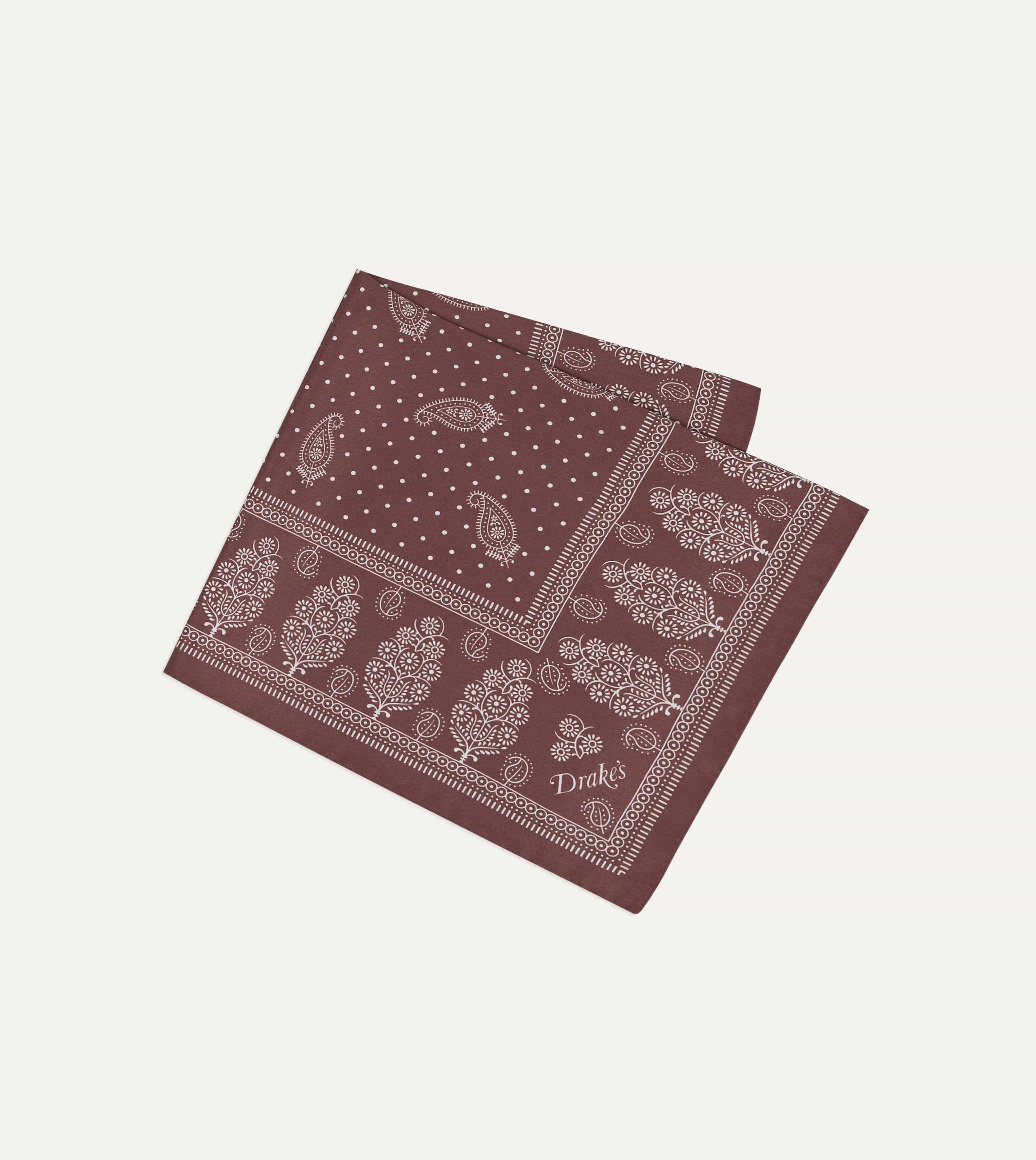 Red Paisley Spot Print Silk Pocket Square