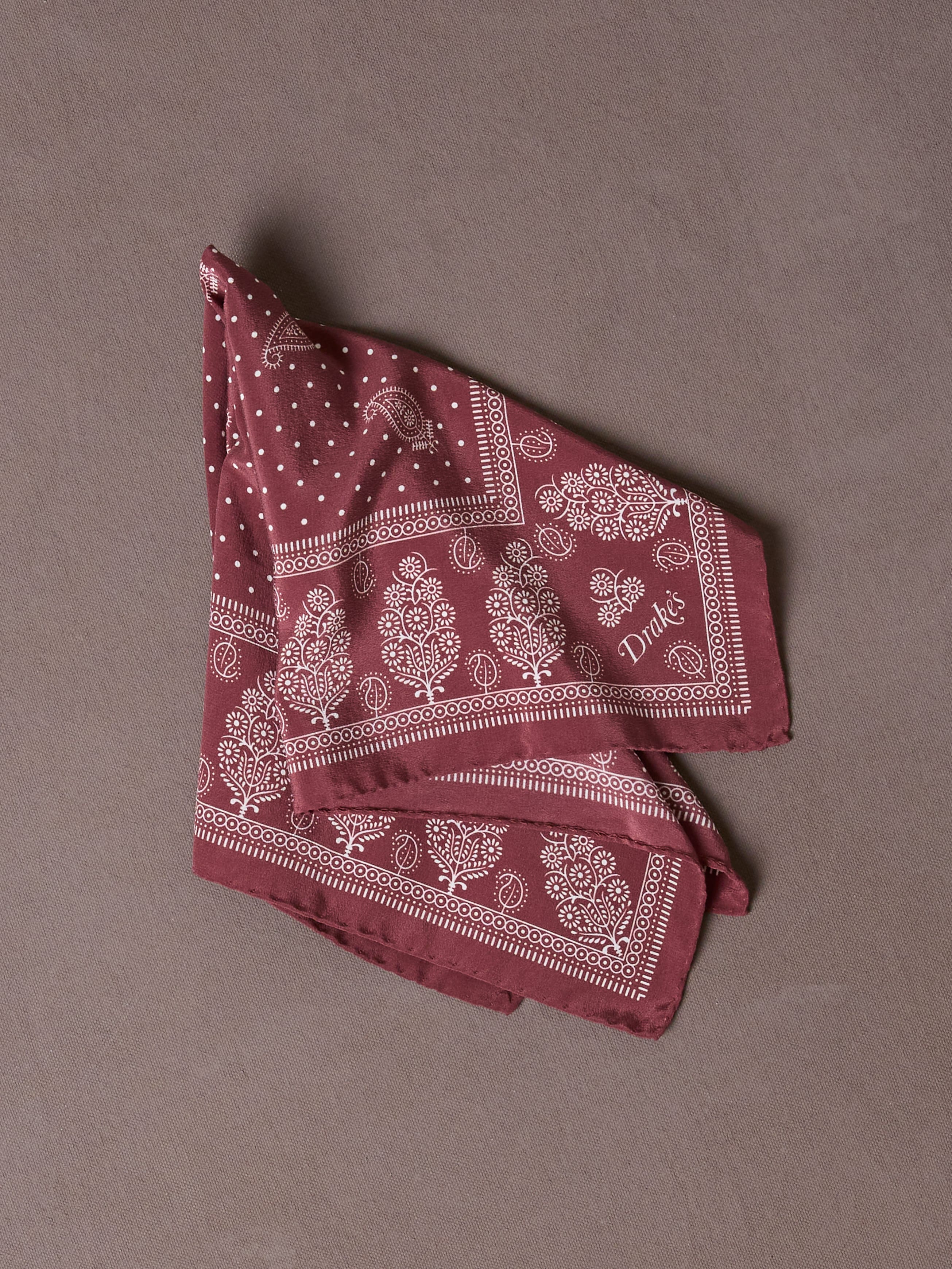 Red Paisley Spot Print Silk Pocket Square