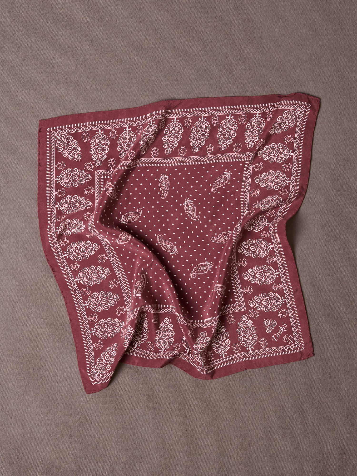 Red Paisley Spot Print Silk Pocket Square