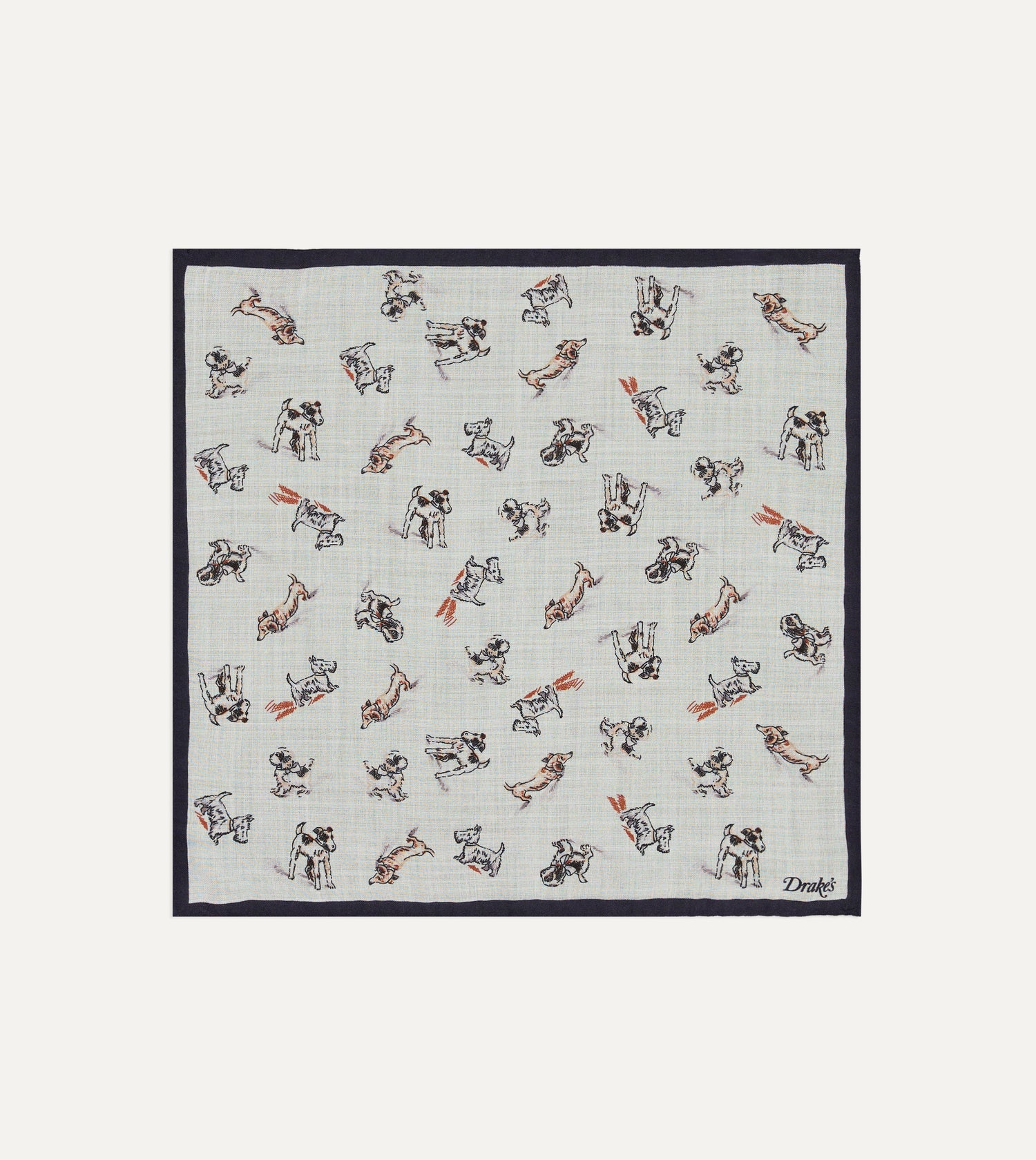 Ecru Dogs Print Wool-Silk Pocket Square