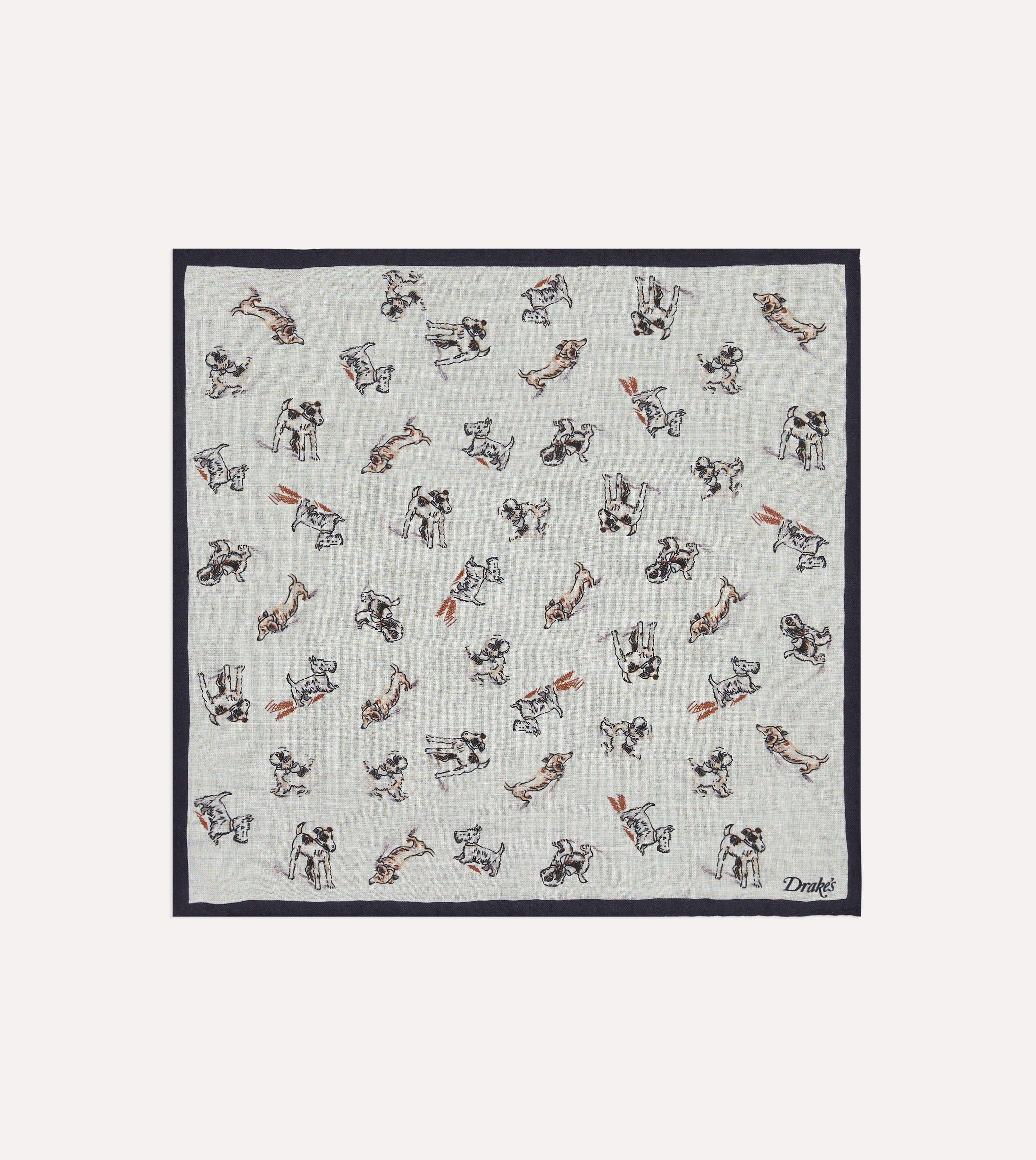 Ecru Dogs Print Wool-Silk Pocket Square