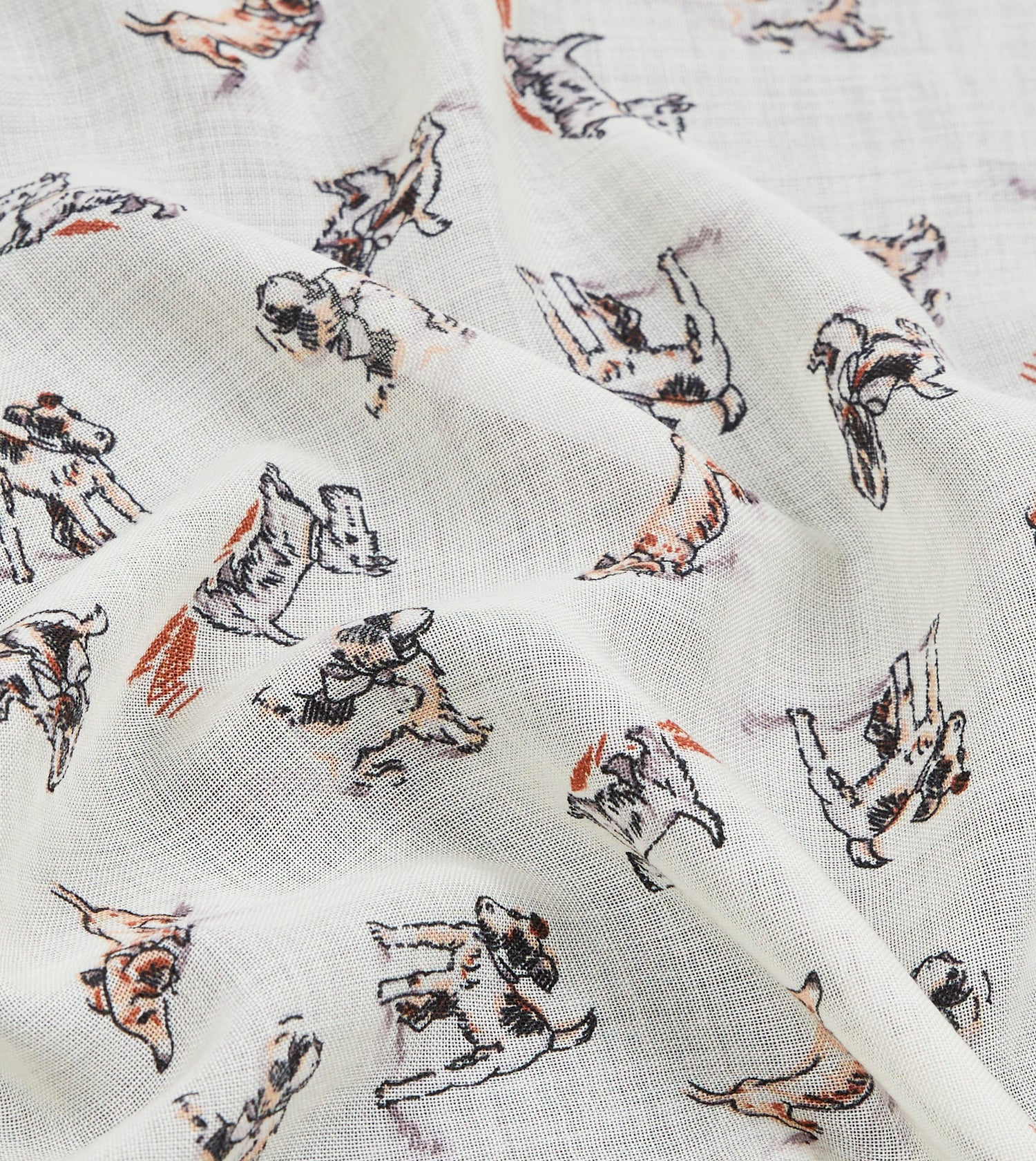 Ecru Dogs Print Wool-Silk Pocket Square