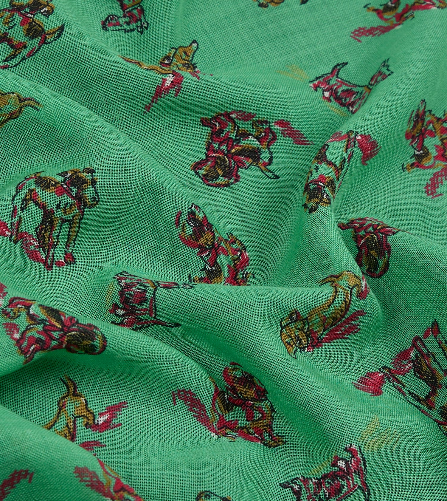 Green Dogs Print Wool-Silk Pocket Square