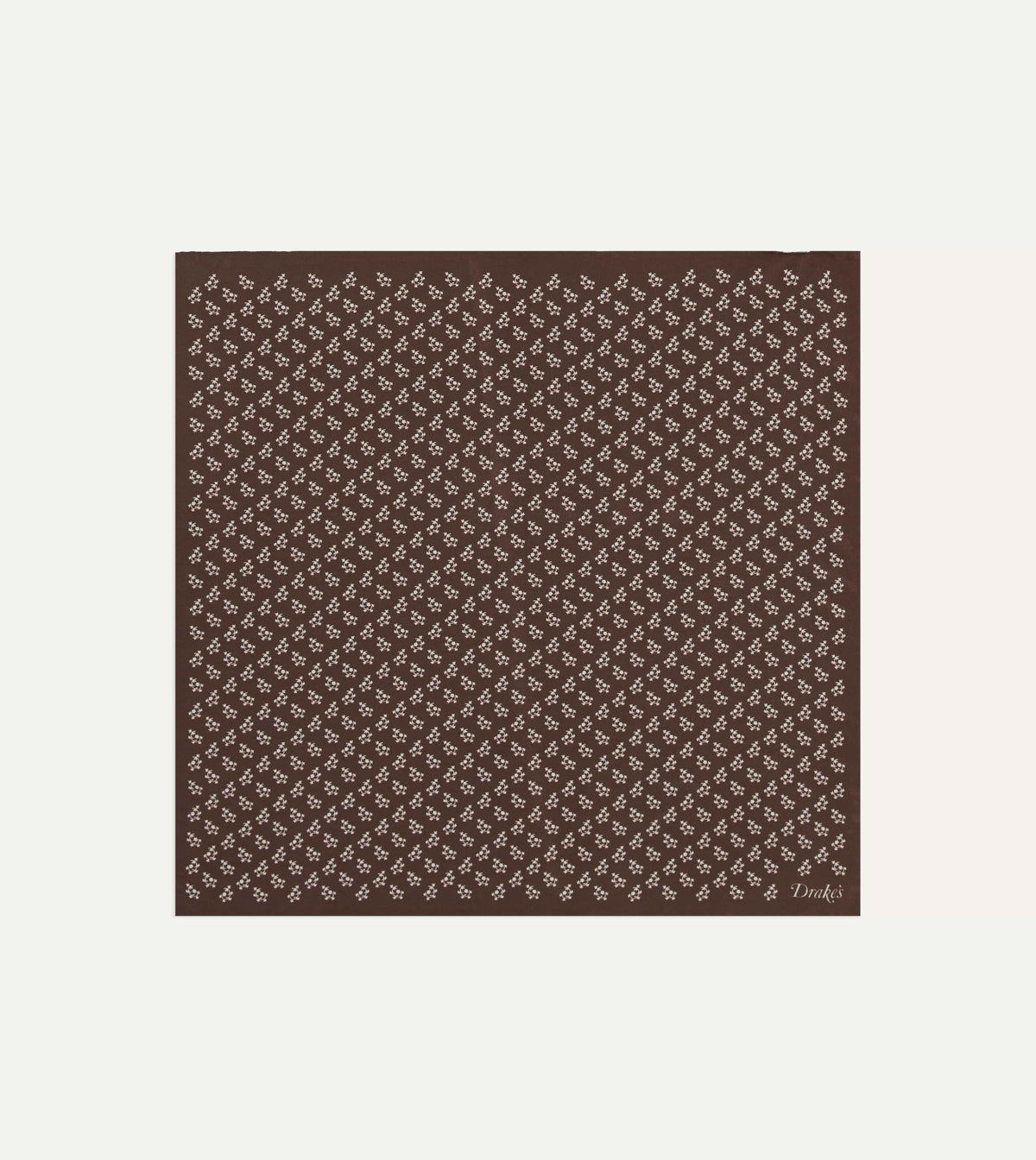 Brown Small Floral Print Silk Pocket Square