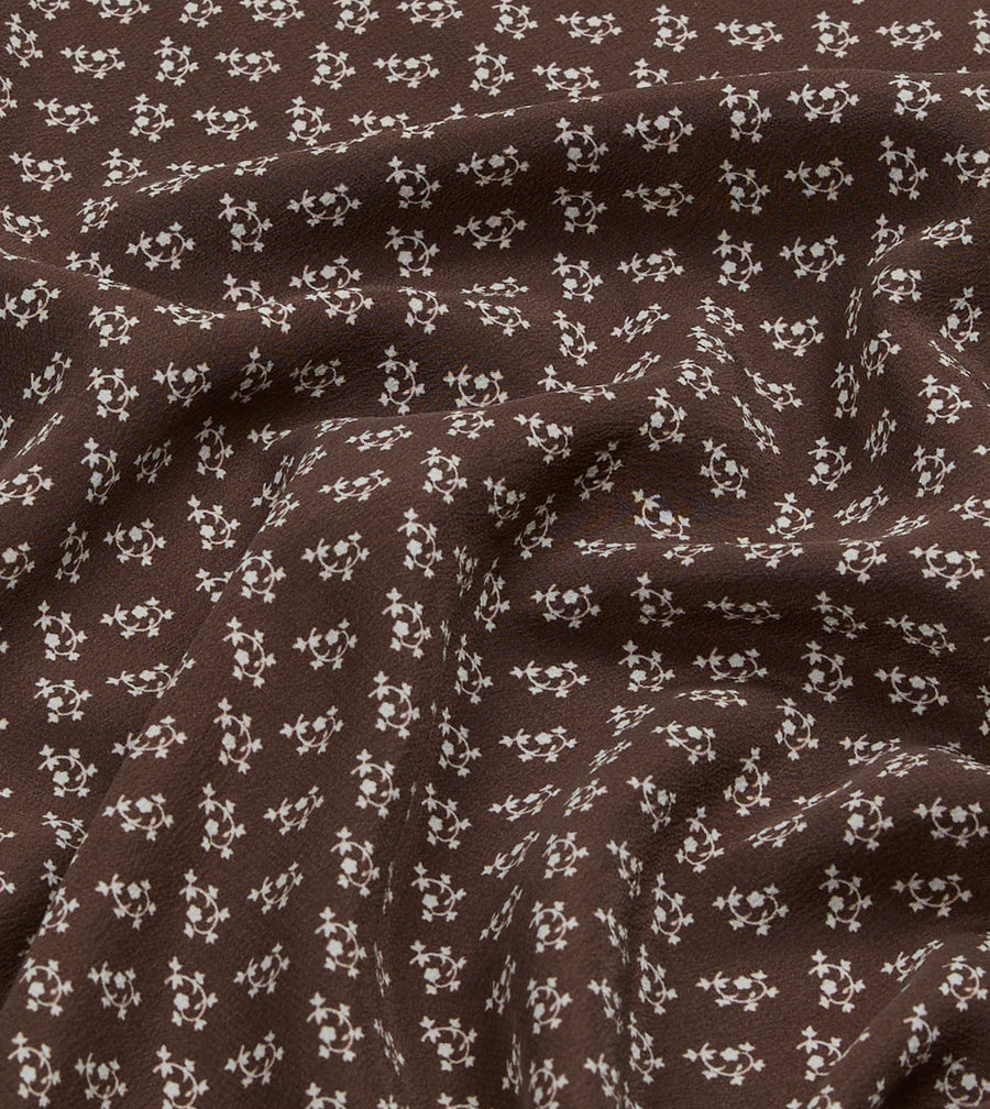 Brown Small Floral Print Silk Pocket Square