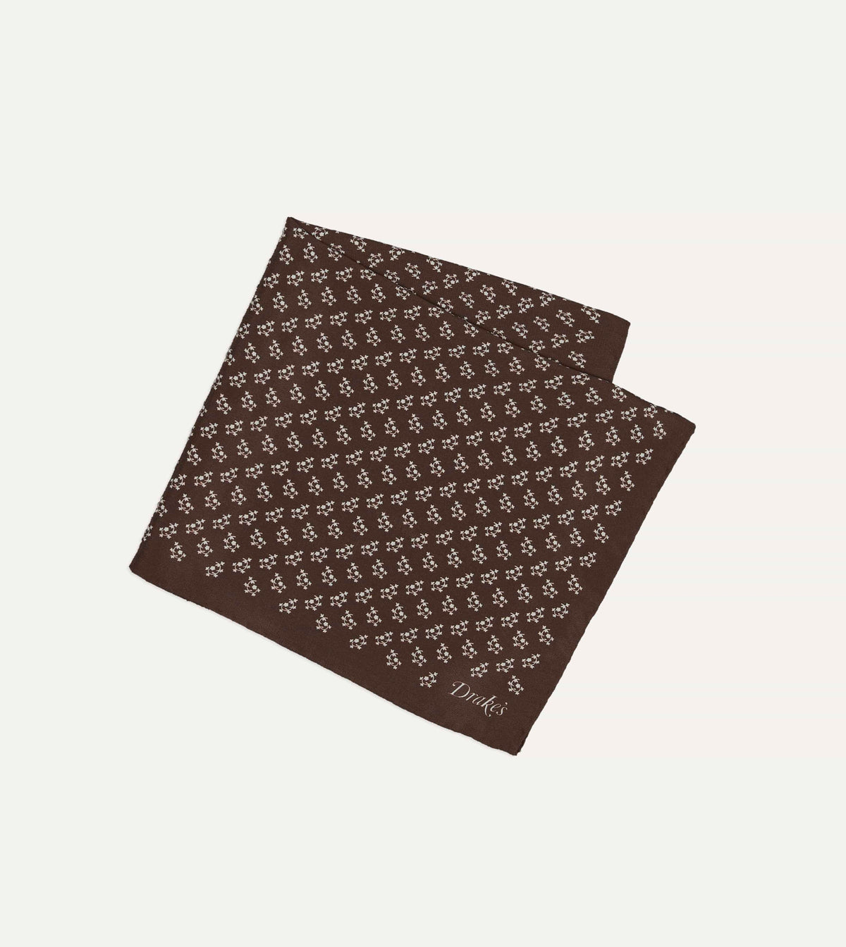 Brown Small Floral Print Silk Pocket Square