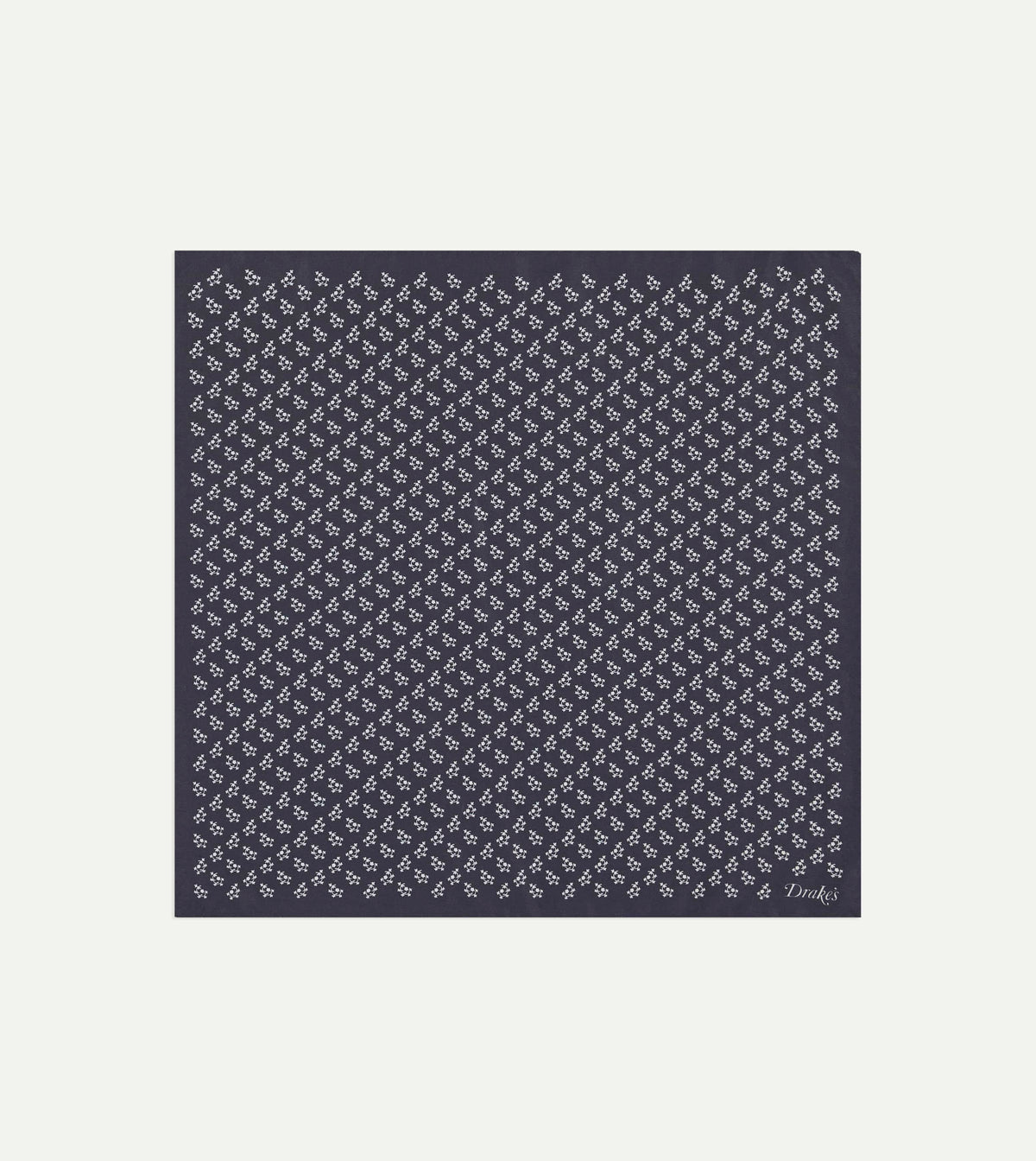 Navy Small Floral Print Silk Pocket Square