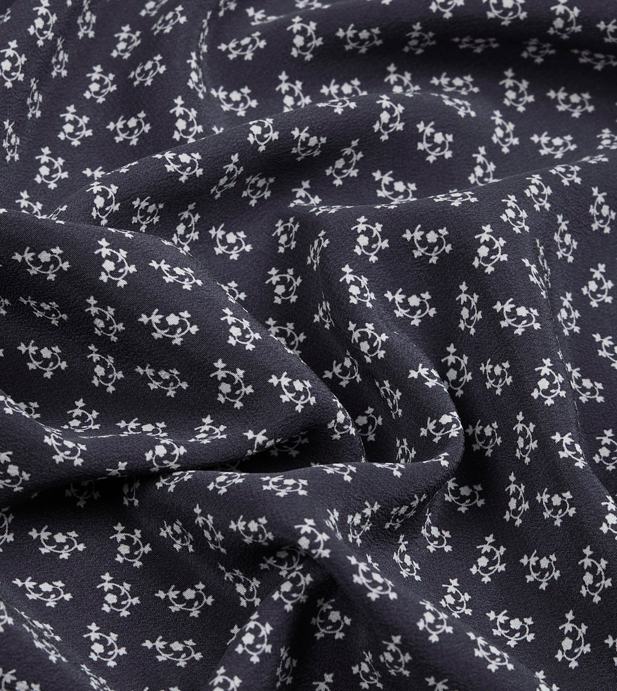 Navy Small Floral Print Silk Pocket Square