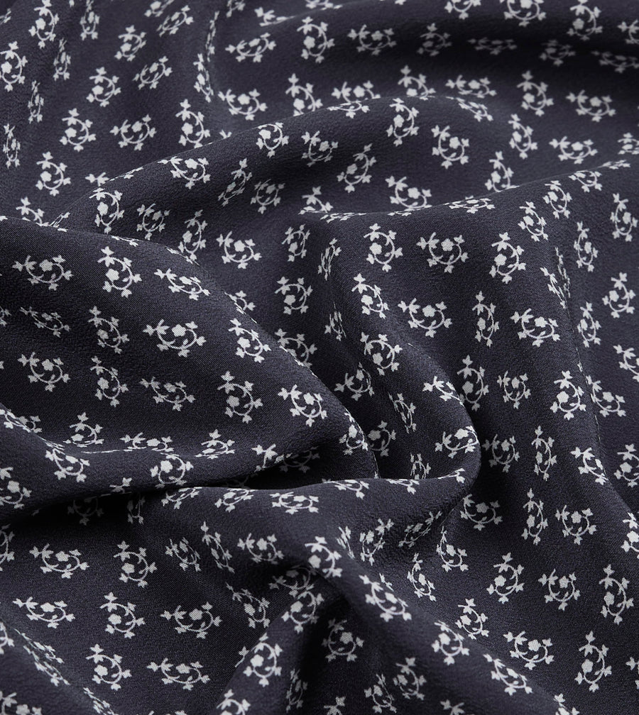 Navy Small Floral Print Silk Pocket Square