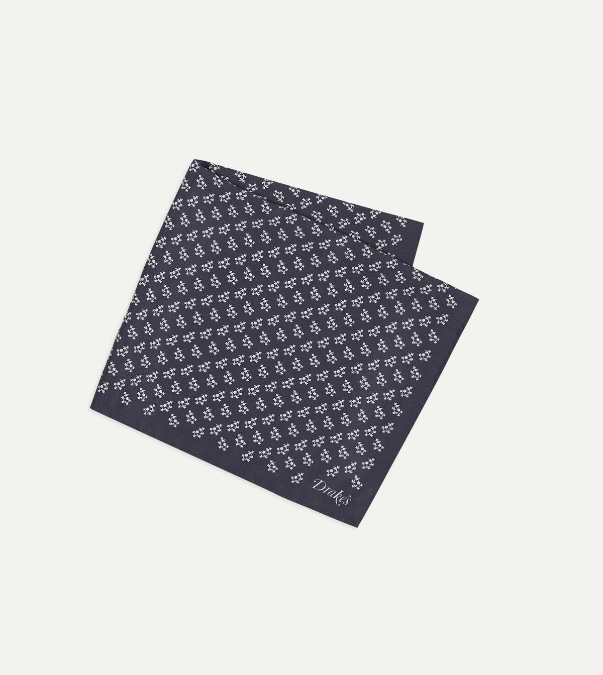 Navy Small Floral Print Silk Pocket Square