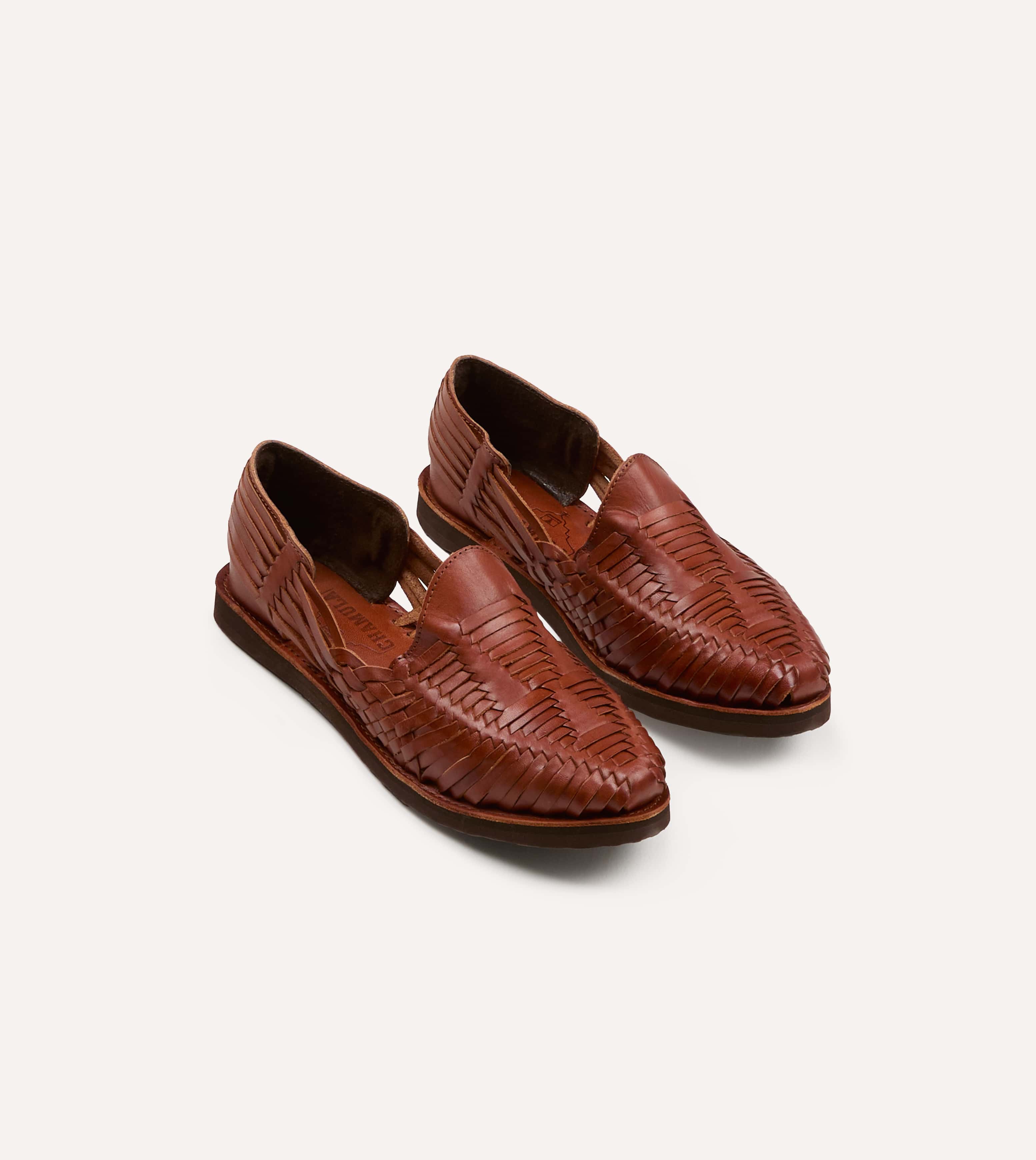 Chamula Red Brown Leather Cancun Woven Sandal