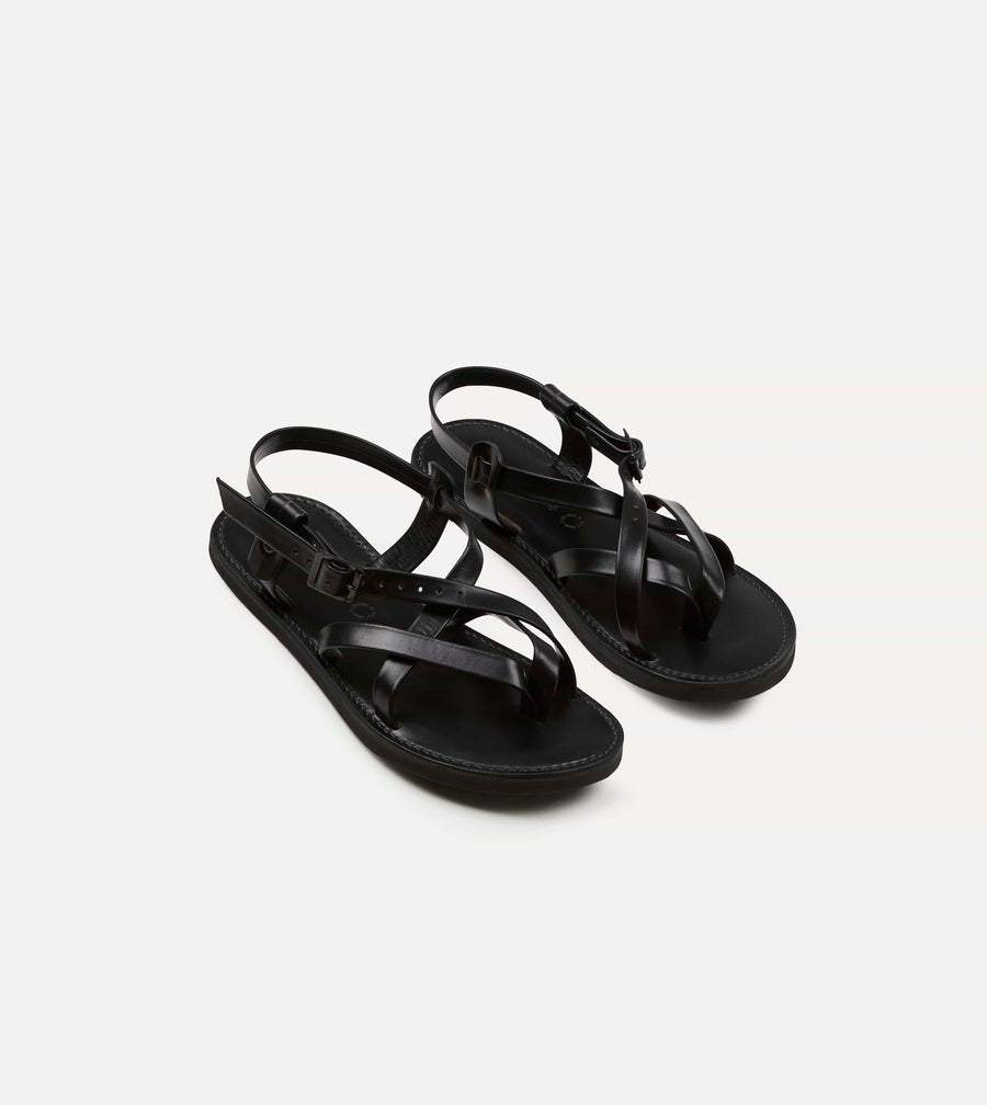 Kovalam Black Leather One Strap Sandal