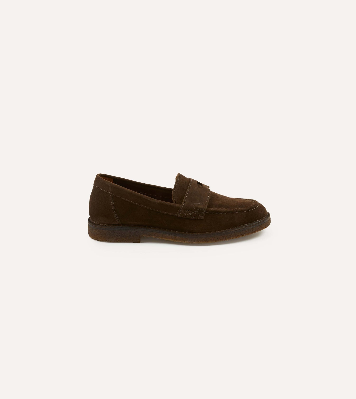Brown Suede Canal Penny Loafer with Crepe Sole