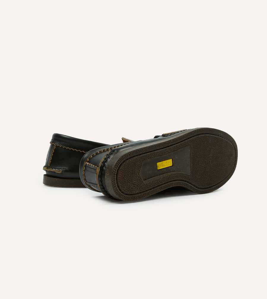 Yuketen Black Leather Bit Loafer with Camp Sole