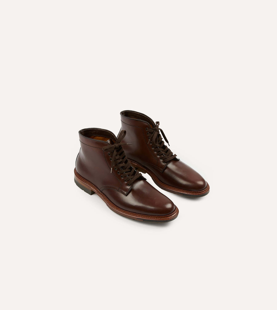 Alden Brown Calf Leather Plain Toe Boot