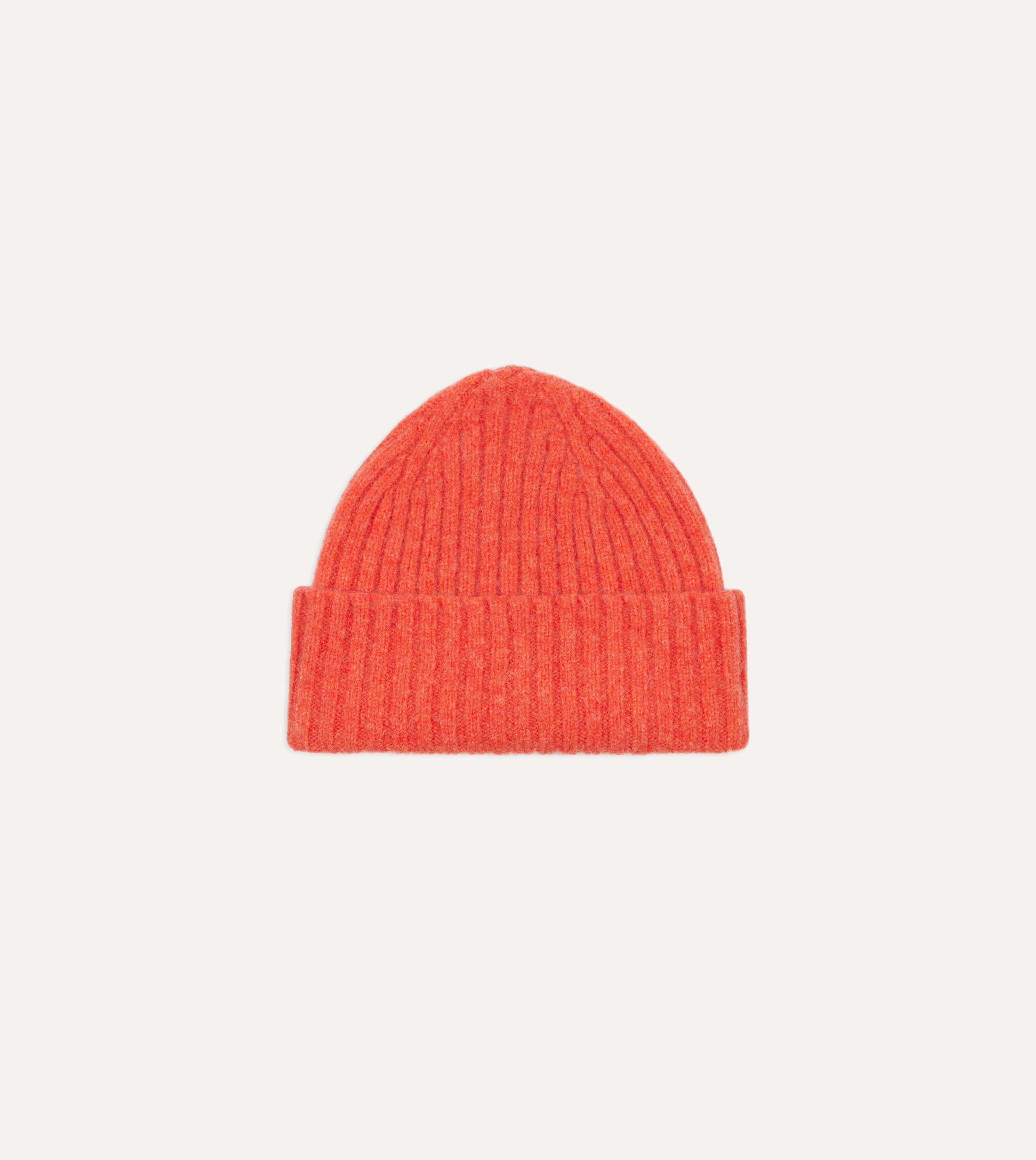 Orange Lambswool Ribbed Knit Cap