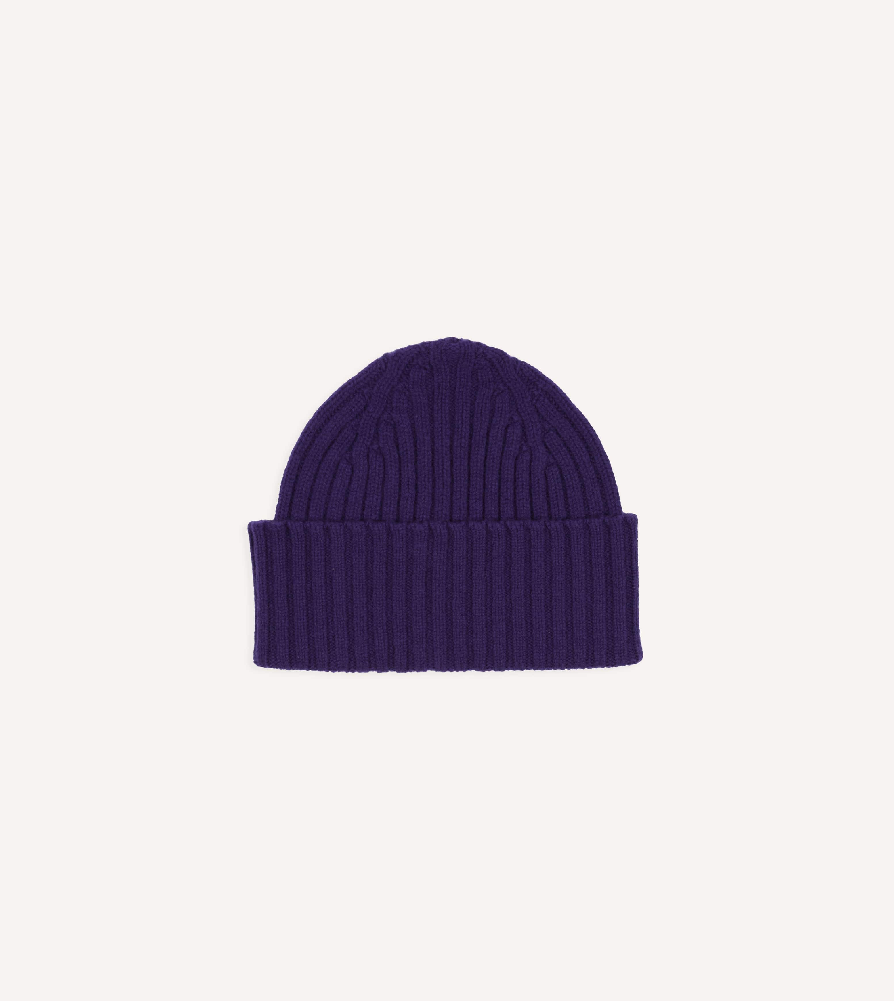 Purple Lambswool Ribbed Knit Cap
