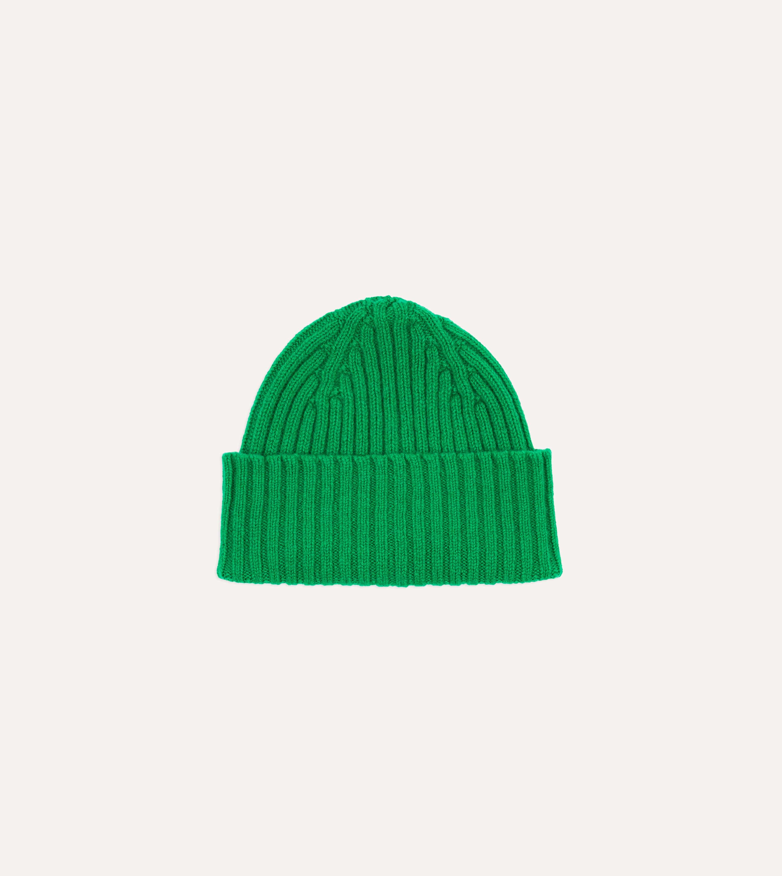 Bright Green Lambswool Ribbed Knit Cap