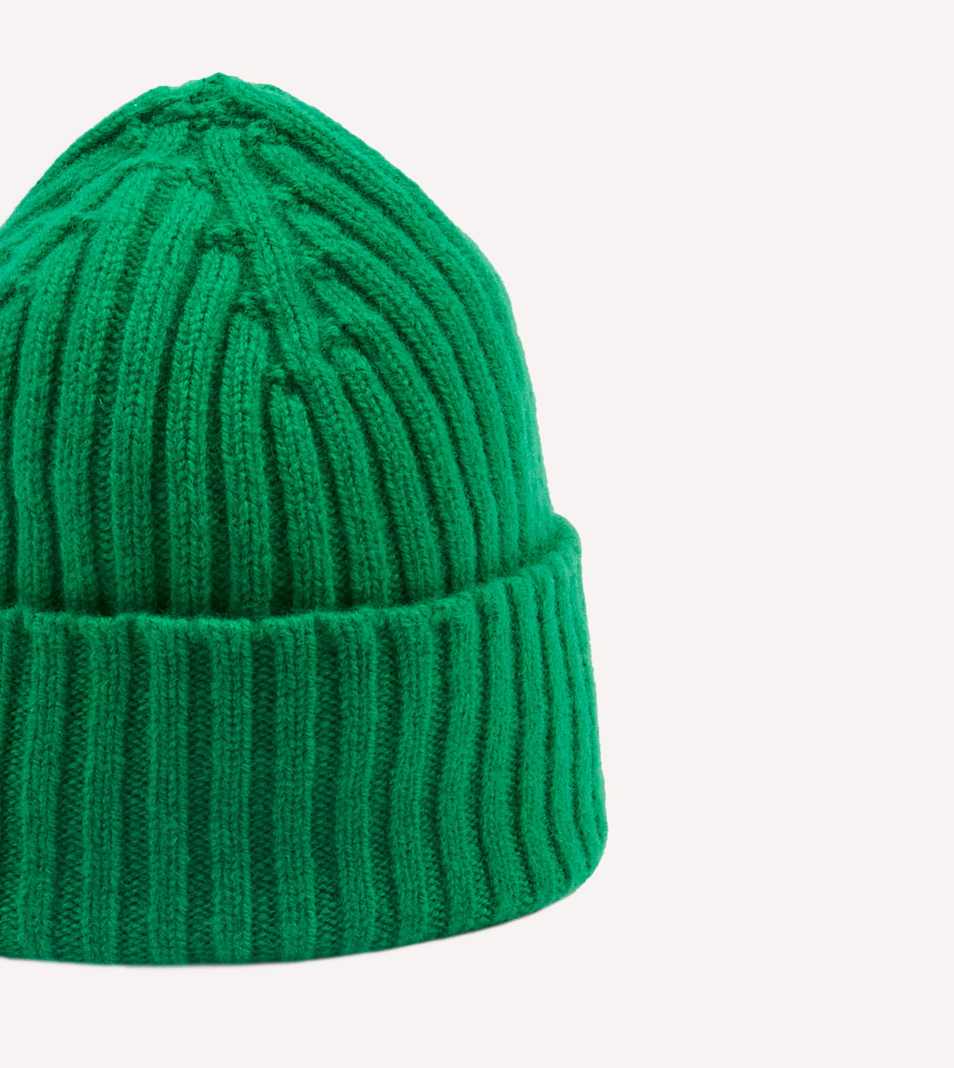 Bright Green Lambswool Ribbed Knit Cap