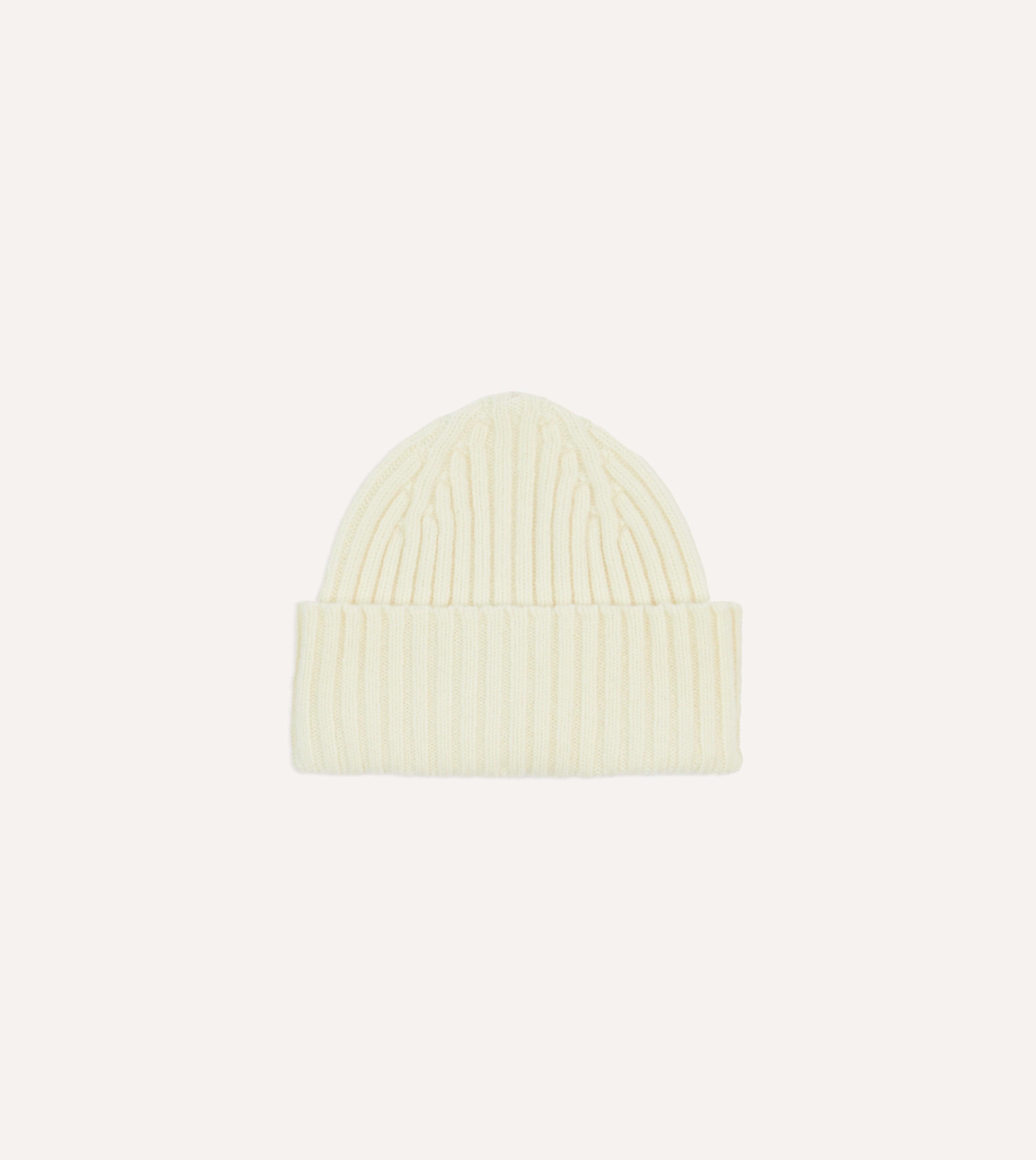 Ecru Lambswool Ribbed Knit Cap